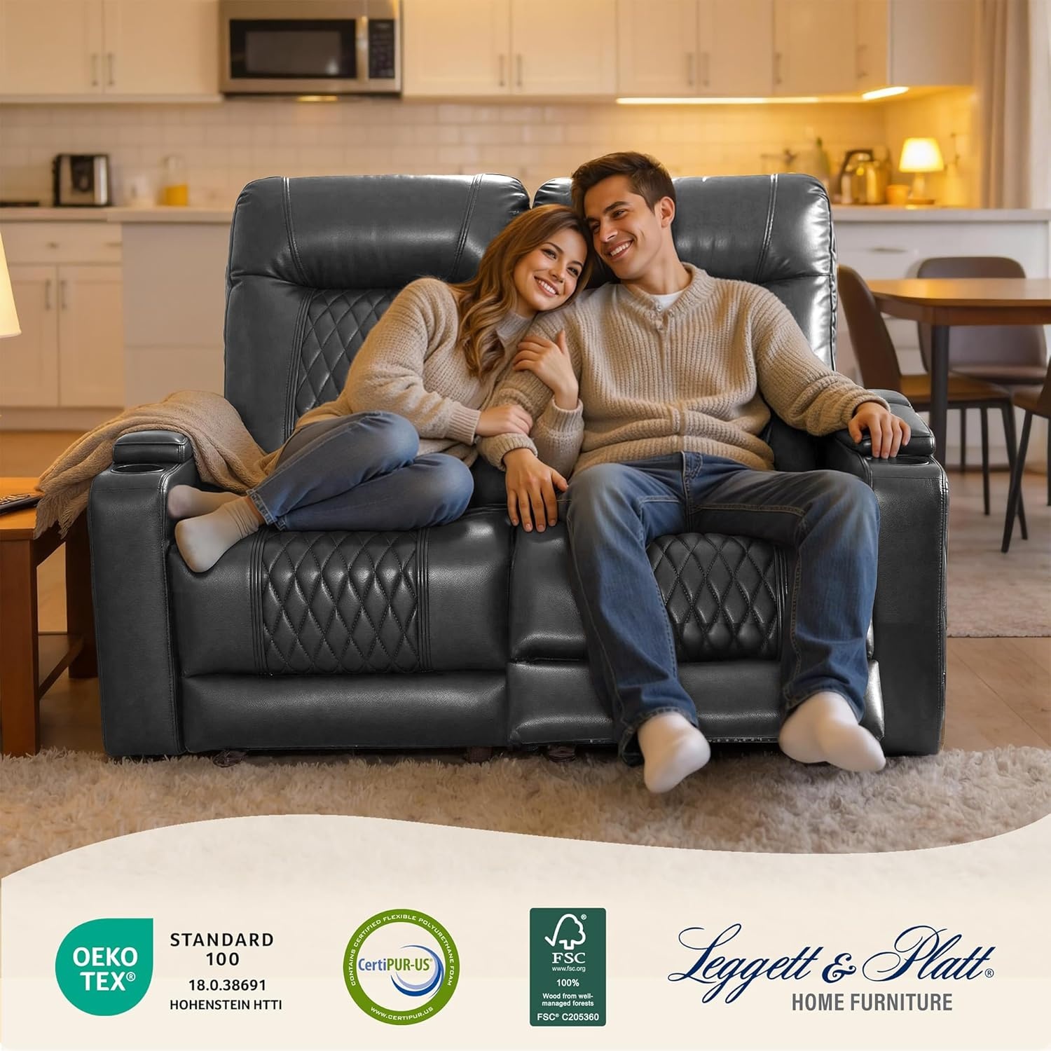 image:imageMCombo 80 Zero Gravity Oversized Power Reclining Loveseat with Adjustable Headrest for Living Room Double Recliner Sofa with USB amp Type C Armrest Storage amp LED Light HTS401SETDark Grey