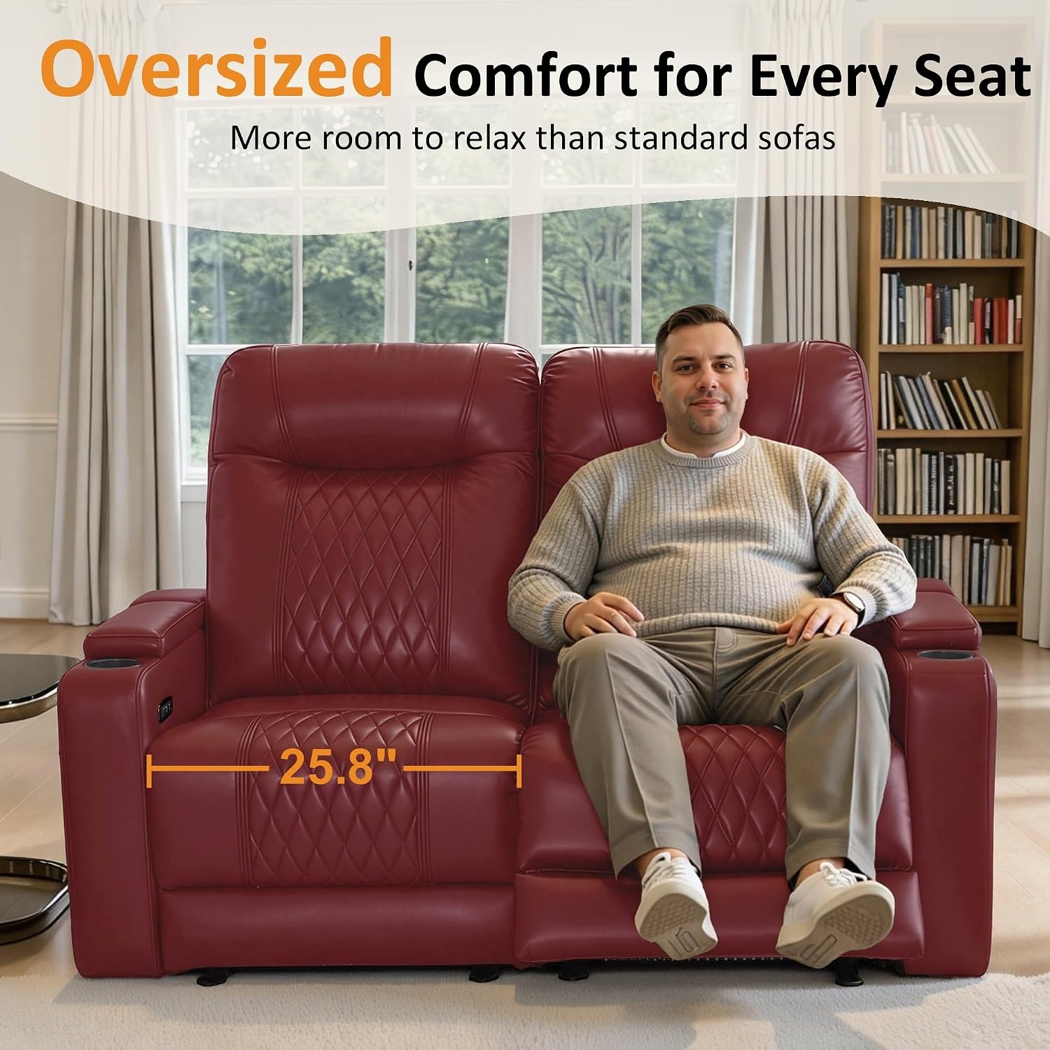 image:imageMCombo 80 Zero Gravity Oversized Power Reclining Loveseat with Adjustable Headrest for Living Room Double Recliner Sofa with USB amp Type C Armrest Storage amp LED Light HTS401SETRed
