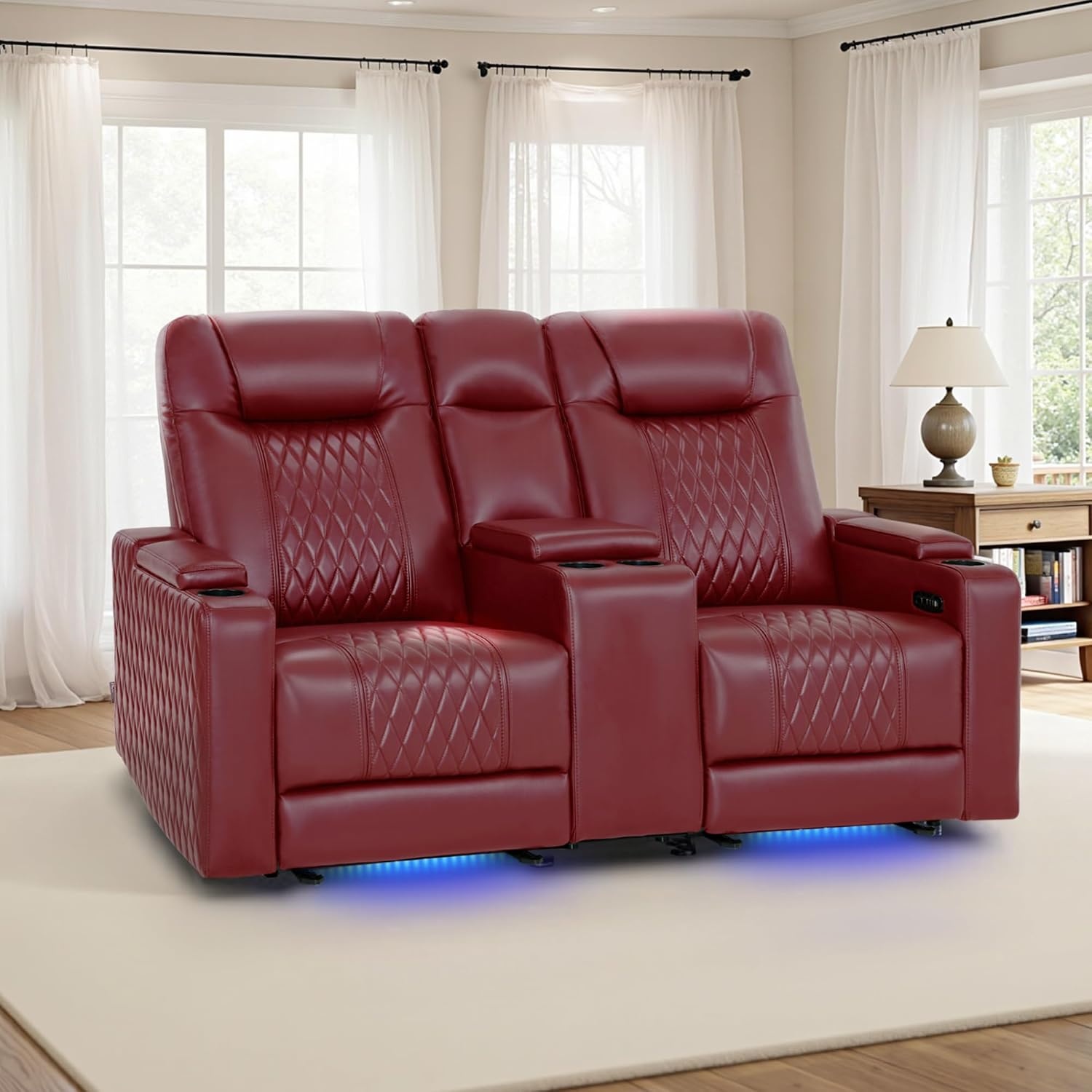 image:imageMCombo 80 Zero Gravity Oversized Power Reclining Loveseat with Adjustable Headrest for Living Room Double Recliner Sofa with USB amp Type C Armrest Storage amp LED Light HTS401SETRed