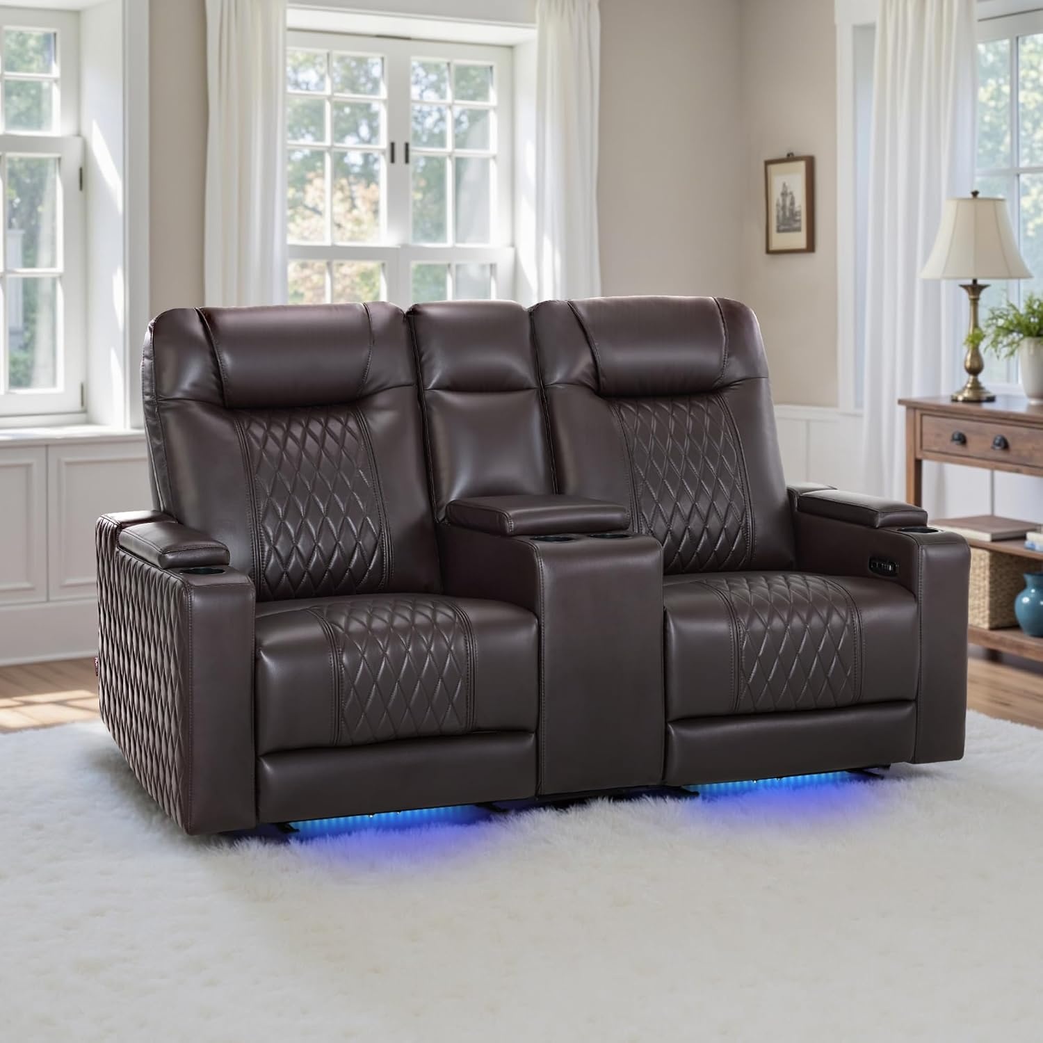 image:imageMCombo 80 Zero Gravity Oversized Power Reclining Loveseat with Adjustable Headrest for Living Room Double Recliner Sofa with USB amp Type C Armrest Storage amp LED Light HTS401SETBrown