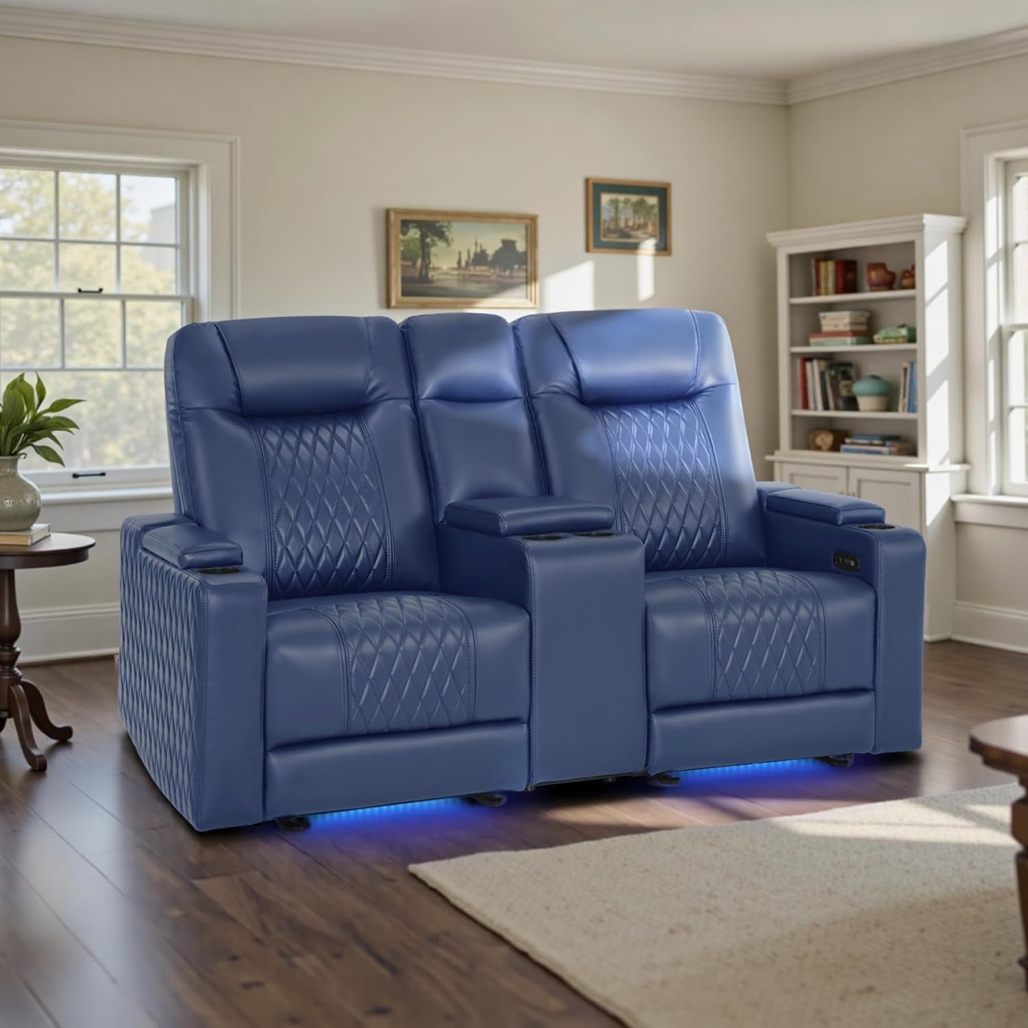 image:imageMCombo 80 Zero Gravity Oversized Power Reclining Loveseat with Adjustable Headrest for Living Room Double Recliner Sofa with USB amp Type C Armrest Storage amp LED Light HTS401SETNavy Blue
