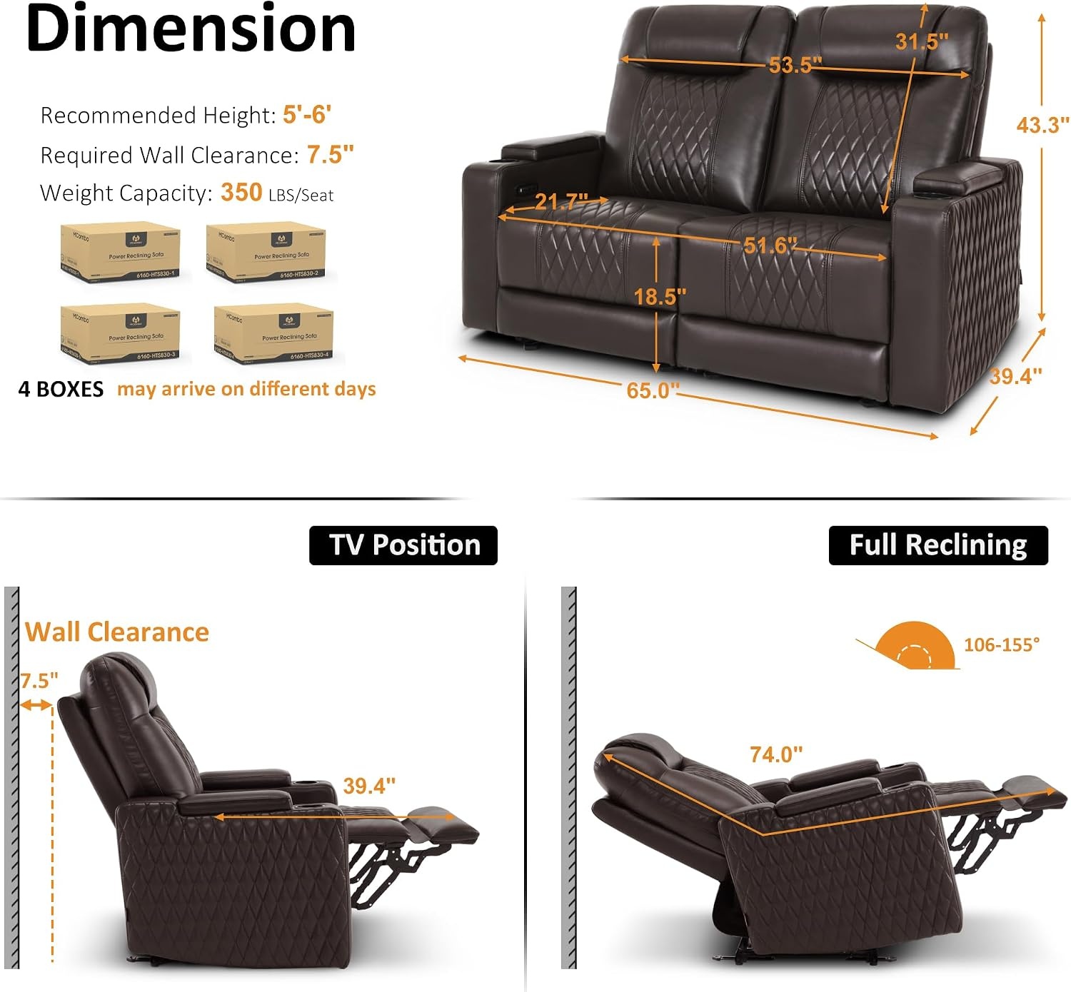 image:imageMCombo 80 Zero Gravity Oversized Power Reclining Loveseat with Adjustable Headrest for Living Room Double Recliner Sofa with USB amp Type C Armrest Storage amp LED Light HTS401SETBrown