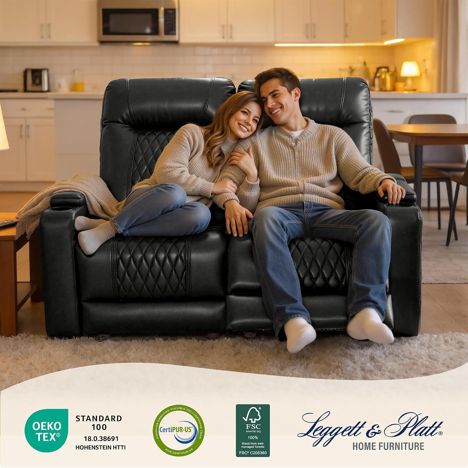 image:imageMCombo 80 Zero Gravity Oversized Power Reclining Loveseat with Adjustable Headrest for Living Room Double Recliner Sofa with USB amp Type C Armrest Storage amp LED Light HTS401SETBlack