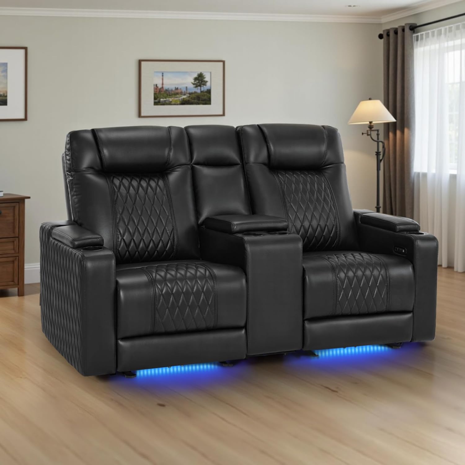image:imageMCombo 80 Zero Gravity Oversized Power Reclining Loveseat with Adjustable Headrest for Living Room Double Recliner Sofa with USB amp Type C Armrest Storage amp LED Light HTS401SETBlack