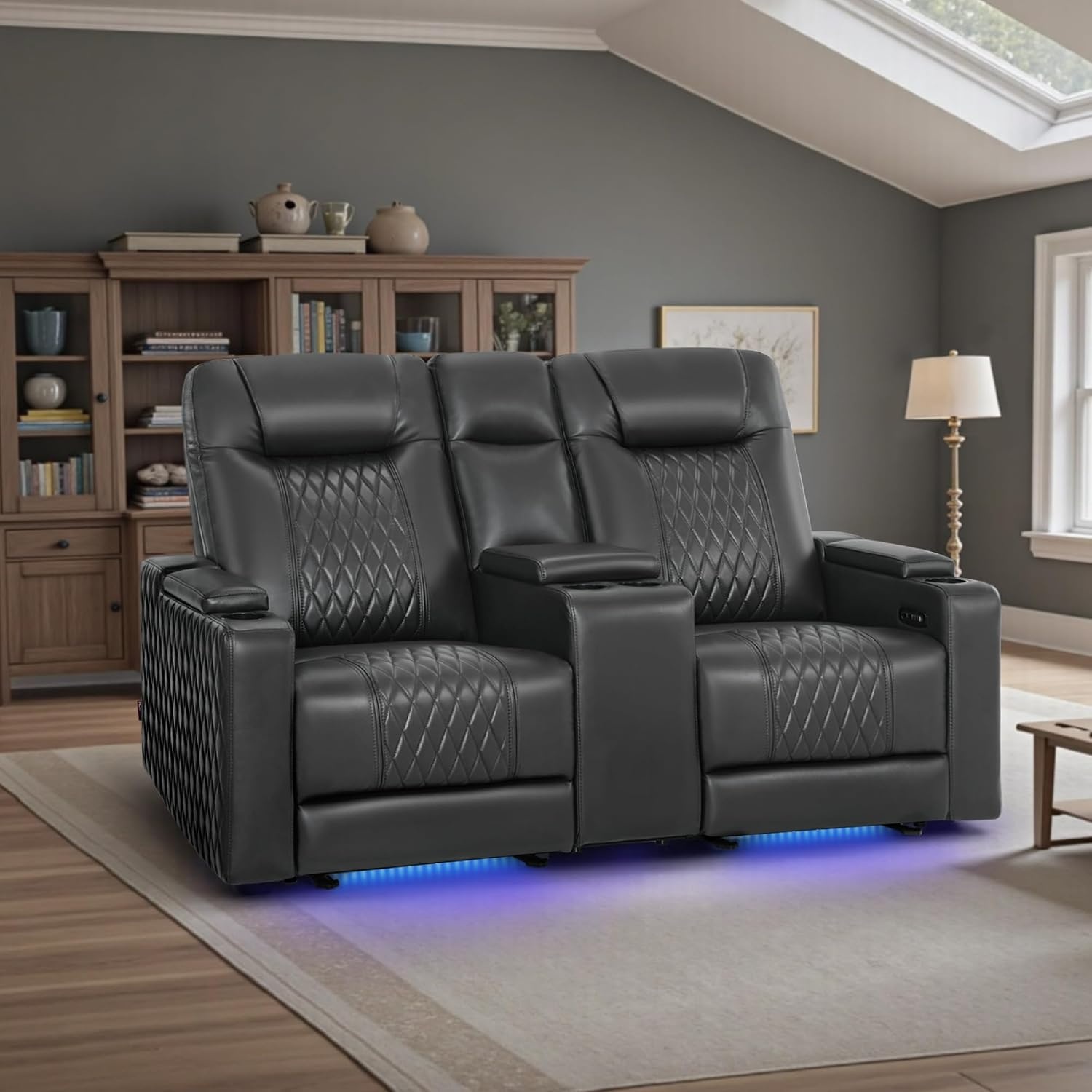 image:imageMCombo 80 Zero Gravity Oversized Power Reclining Loveseat with Adjustable Headrest for Living Room Double Recliner Sofa with USB amp Type C Armrest Storage amp LED Light HTS401SETDark Grey