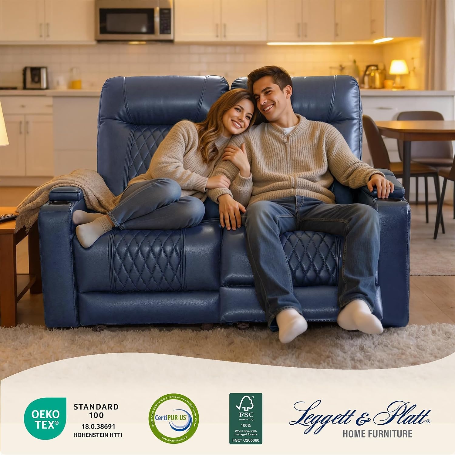 image:imageMCombo 80 Zero Gravity Oversized Power Reclining Loveseat with Adjustable Headrest for Living Room Double Recliner Sofa with USB amp Type C Armrest Storage amp LED Light HTS401SETNavy Blue