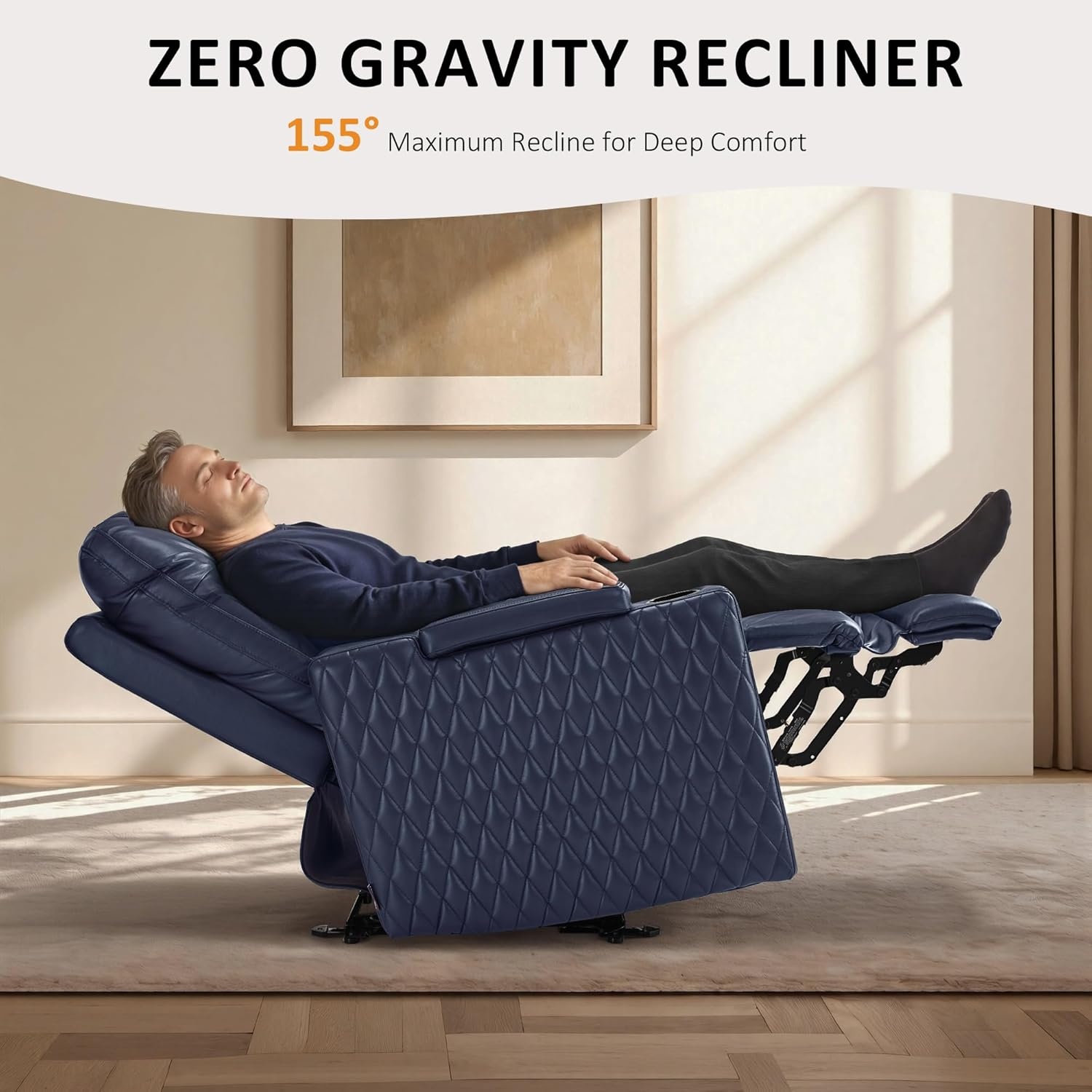 image:imageMCombo 80 Zero Gravity Oversized Power Reclining Loveseat with Adjustable Headrest for Living Room Double Recliner Sofa with USB amp Type C Armrest Storage amp LED Light HTS401SETNavy Blue
