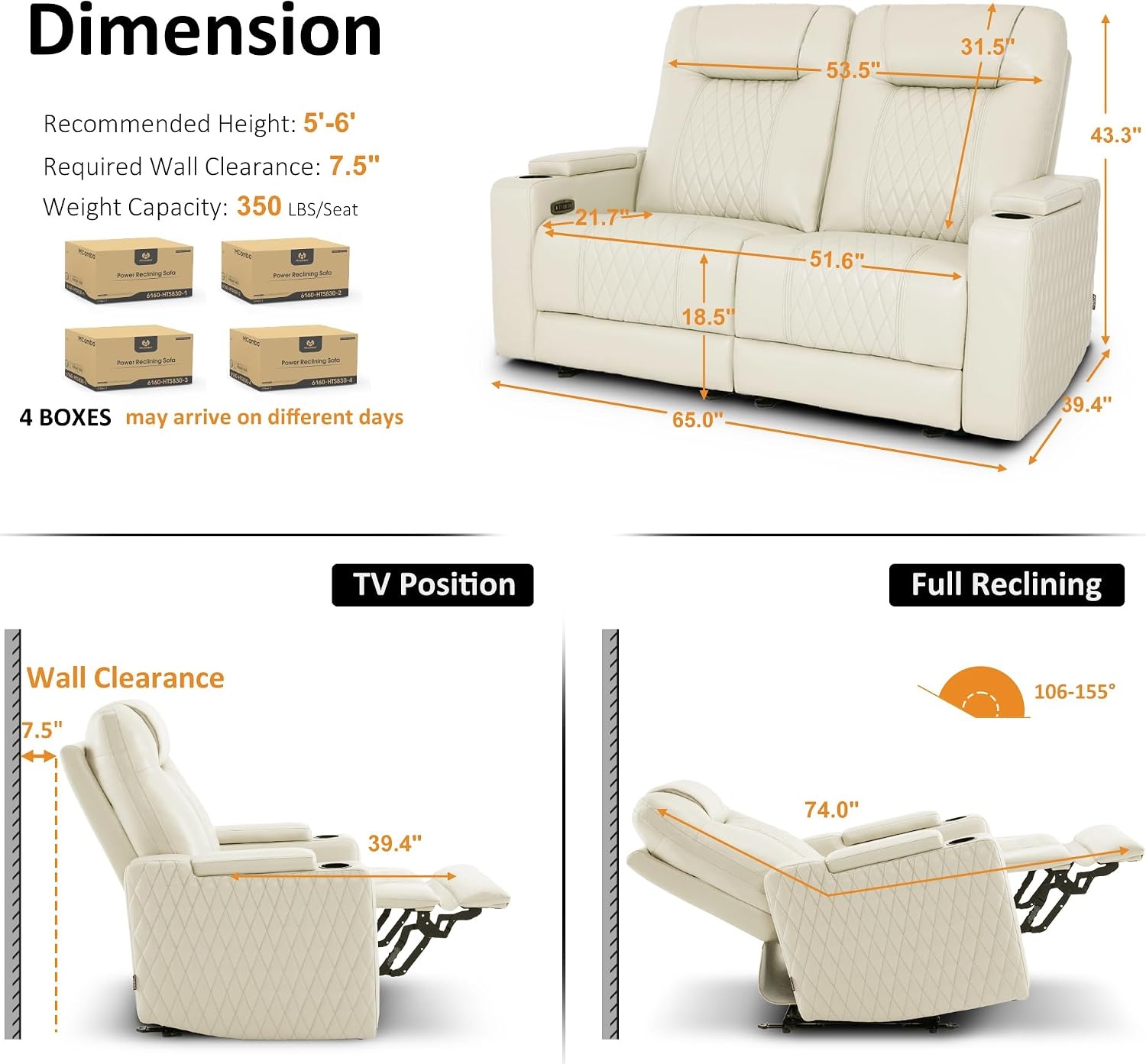 image:imageMCombo 80 Zero Gravity Oversized Power Reclining Loveseat with Adjustable Headrest for Living Room Double Recliner Sofa with USB amp Type C Armrest Storage amp LED Light HTS401SETBeige