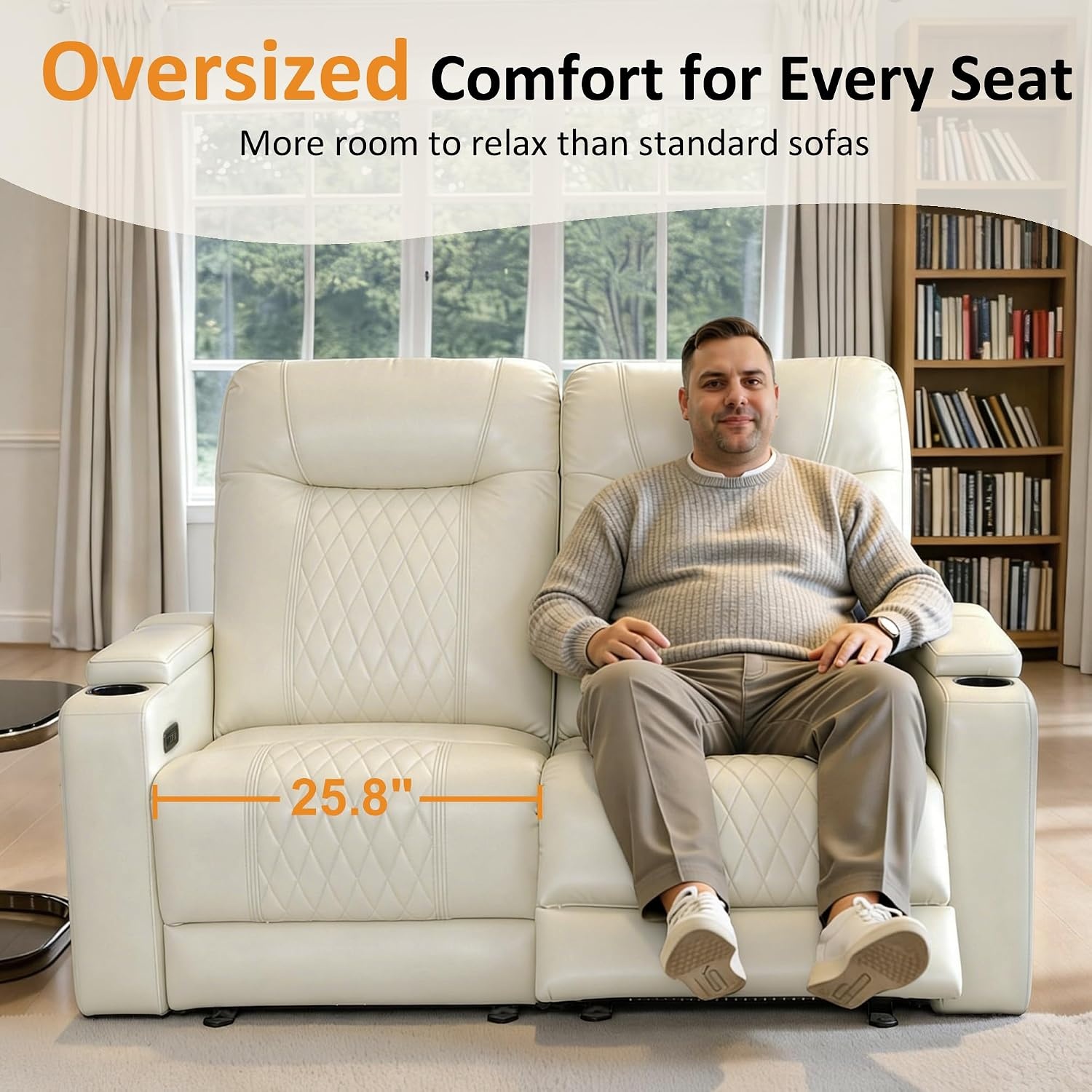 image:imageMCombo 80 Zero Gravity Oversized Power Reclining Loveseat with Adjustable Headrest for Living Room Double Recliner Sofa with USB amp Type C Armrest Storage amp LED Light HTS401SETBeige