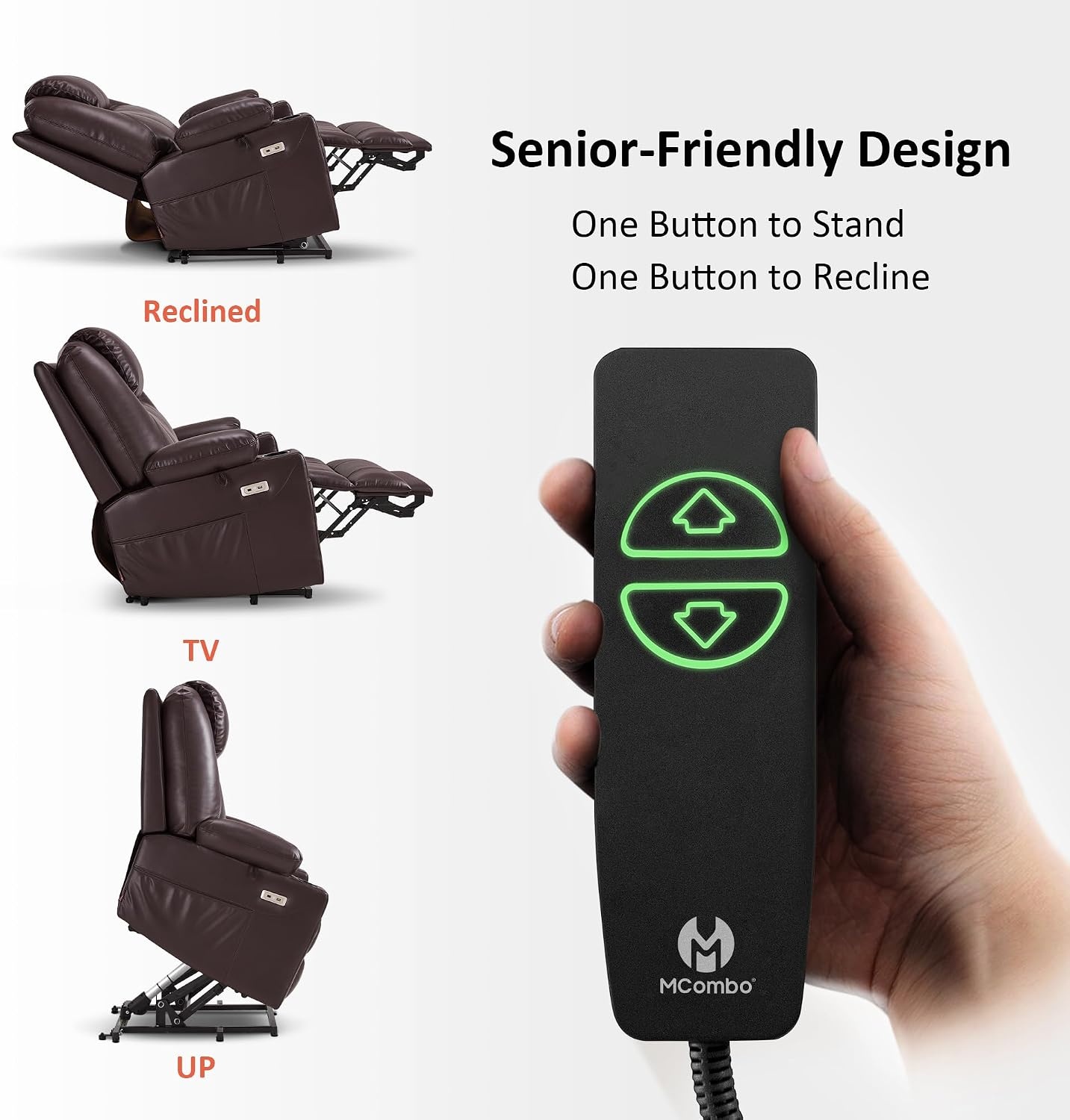 image:imageMCombo Extra Wide Power Lift Recliner Chair for Elderly Lift Chair with Heat and Massage for Big People USBampType C Ports Cup Holders Faux Leather R7045 Grey MediumWideDark Brown