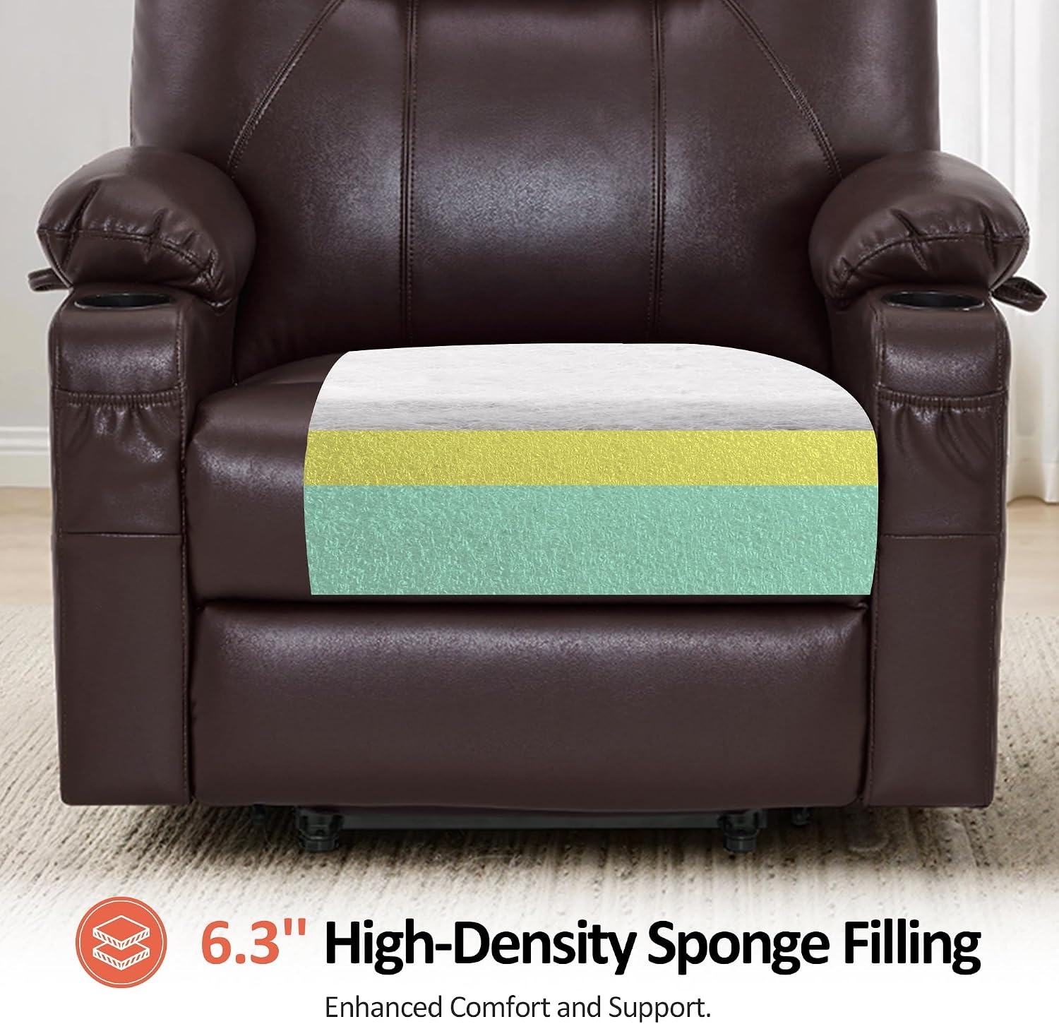image:imageMCombo Extra Wide Power Lift Recliner Chair for Elderly Lift Chair with Heat and Massage for Big People USBampType C Ports Cup Holders Faux Leather R7045 Grey MediumWideDark Brown