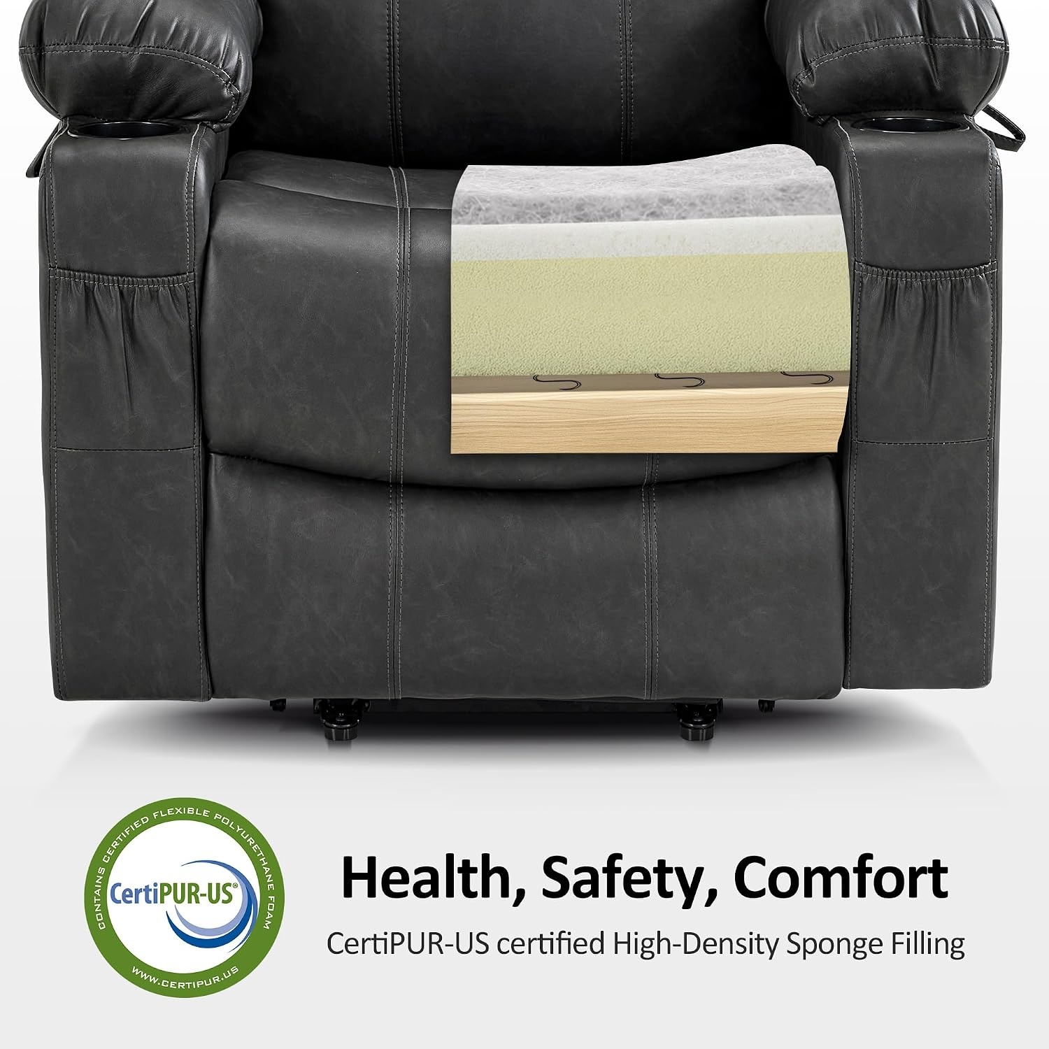 image:imageMCombo Extra Wide Power Lift Recliner Chair for Elderly Lift Chair with Heat and Massage for Big People USBampType C Ports Cup Holders Faux Leather R7045 Grey MediumWideGrey