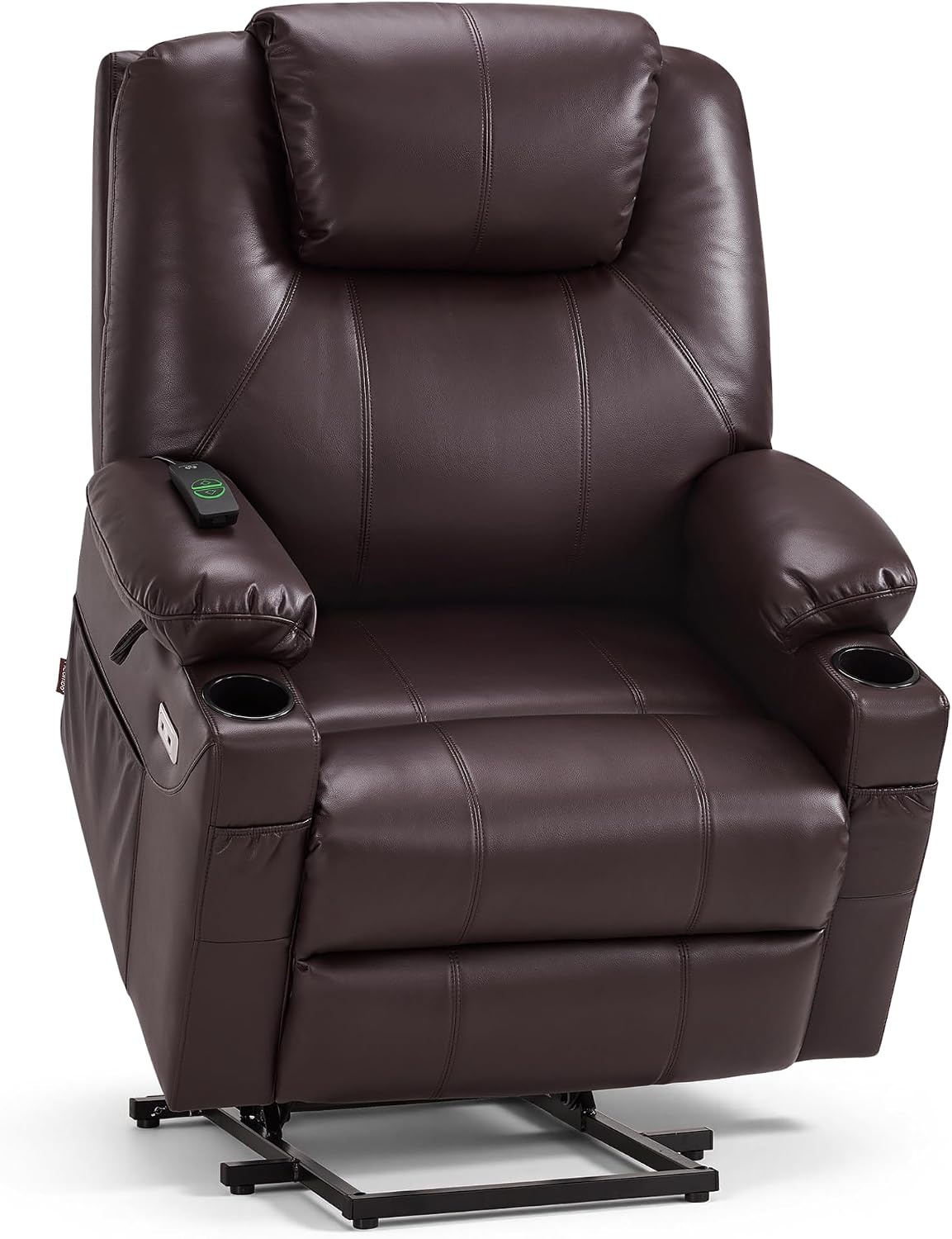image:imageMCombo Extra Wide Power Lift Recliner Chair for Elderly Lift Chair with Heat and Massage for Big People USBampType C Ports Cup Holders Faux Leather R7045 Grey MediumWideDark Brown