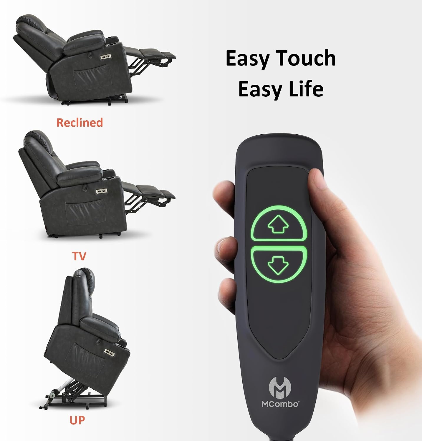 image:imageMCombo Extra Wide Power Lift Recliner Chair for Elderly Lift Chair with Heat and Massage for Big People USBampType C Ports Cup Holders Faux Leather R7045 Grey MediumWideGrey