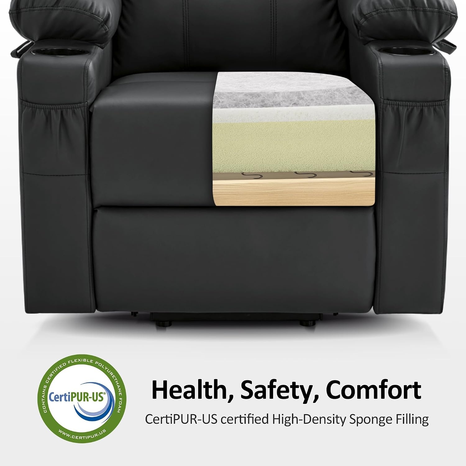 image:imageMCombo Extra Wide Power Lift Recliner Chair for Elderly Lift Chair with Heat and Massage for Big People USBampType C Ports Cup Holders Faux Leather R7045 Grey MediumWideBlack