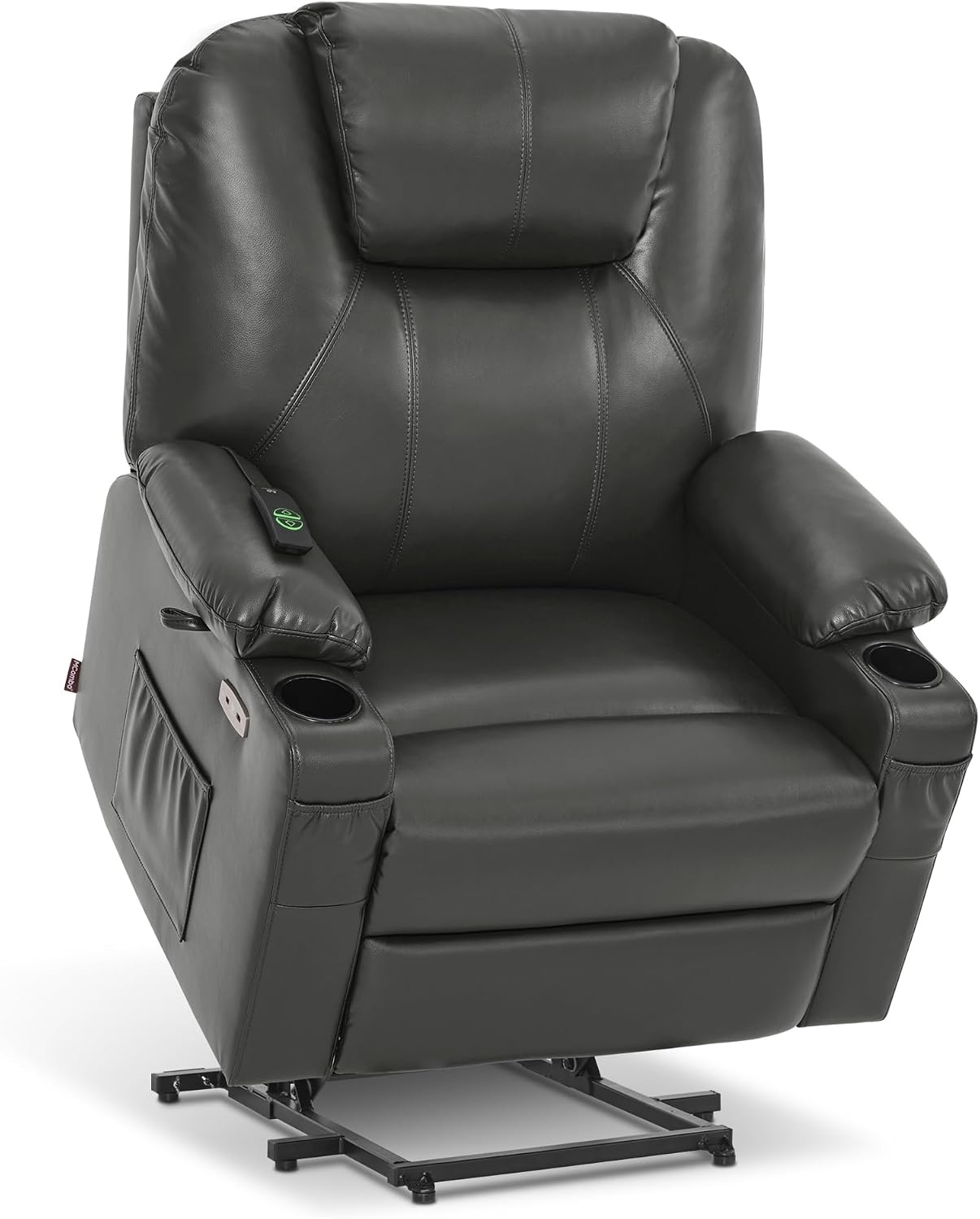 image:imageMCombo Extra Wide Power Lift Recliner Chair for Elderly Lift Chair with Heat and Massage for Big People USBampType C Ports Cup Holders Faux Leather R7045 Grey MediumWideGrey