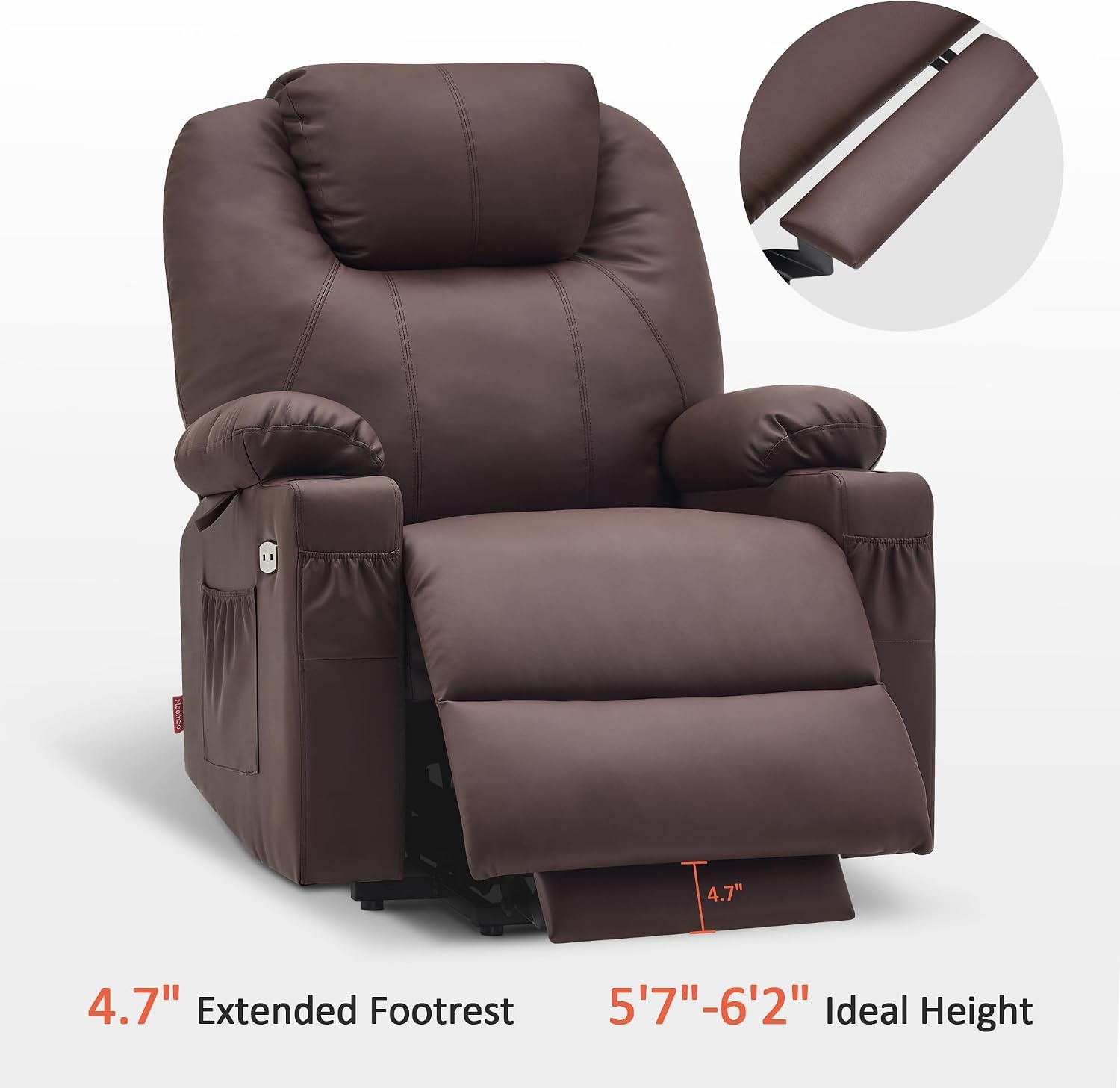 image:imageMCombo Extra Wide Power Lift Recliner Chair for Elderly Lift Chair with Heat and Massage for Big People USBampType C Ports Cup Holders Faux Leather R7045 Grey MediumWideLight Brown