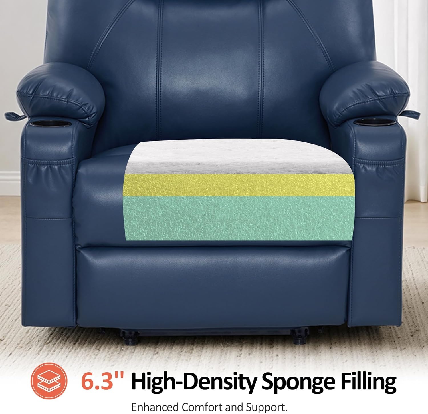 image:imageMCombo Extra Wide Power Lift Recliner Chair for Elderly Lift Chair with Heat and Massage for Big People USBampType C Ports Cup Holders Faux Leather R7045 Grey MediumWideBlue