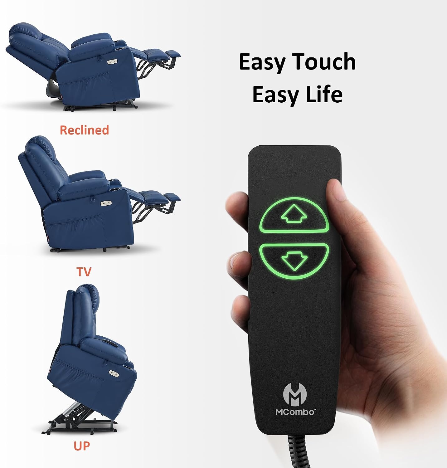 image:imageMCombo Extra Wide Power Lift Recliner Chair for Elderly Lift Chair with Heat and Massage for Big People USBampType C Ports Cup Holders Faux Leather R7045 Grey MediumWideBlue