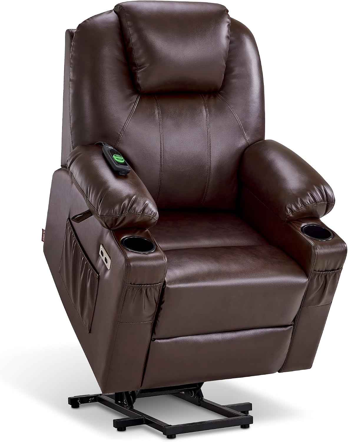 image:imageMCombo Extra Wide Power Lift Recliner Chair for Elderly Lift Chair with Heat and Massage for Big People USBampType C Ports Cup Holders Faux Leather R7045 Grey MediumWideDark Brown
