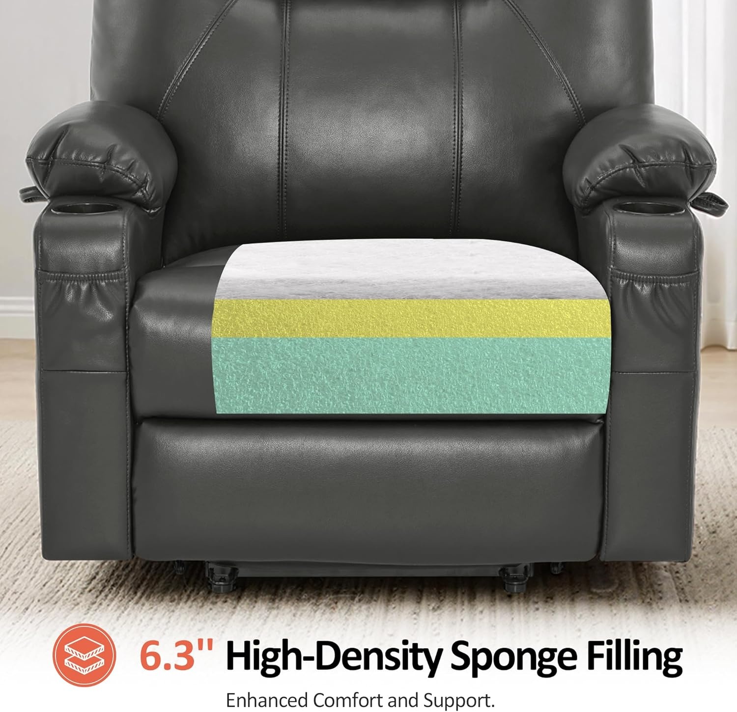 image:imageMCombo Extra Wide Power Lift Recliner Chair for Elderly Lift Chair with Heat and Massage for Big People USBampType C Ports Cup Holders Faux Leather R7045 Grey MediumWideGrey