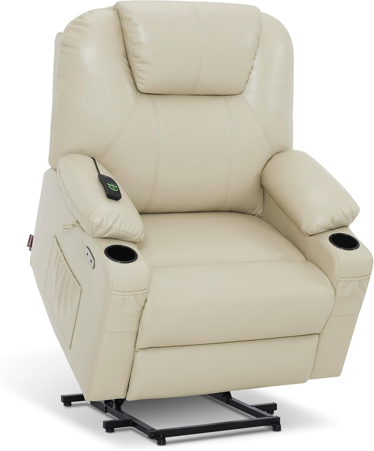 image:imageMCombo Extra Wide Power Lift Recliner Chair for Elderly Lift Chair with Heat and Massage for Big People USBampType C Ports Cup Holders Faux Leather R7045 Grey MediumWideCream White