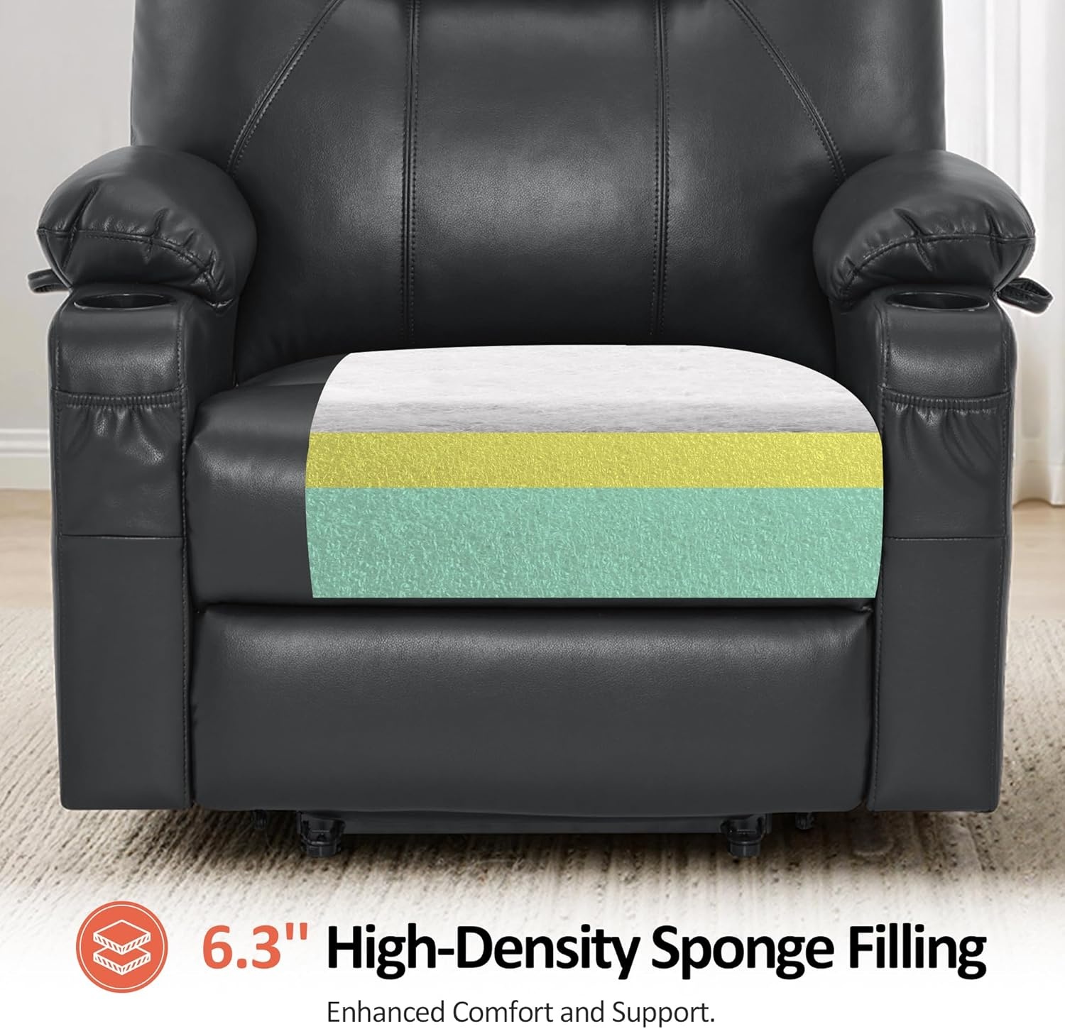 image:imageMCombo Extra Wide Power Lift Recliner Chair for Elderly Lift Chair with Heat and Massage for Big People USBampType C Ports Cup Holders Faux Leather R7045 Grey MediumWideBlack