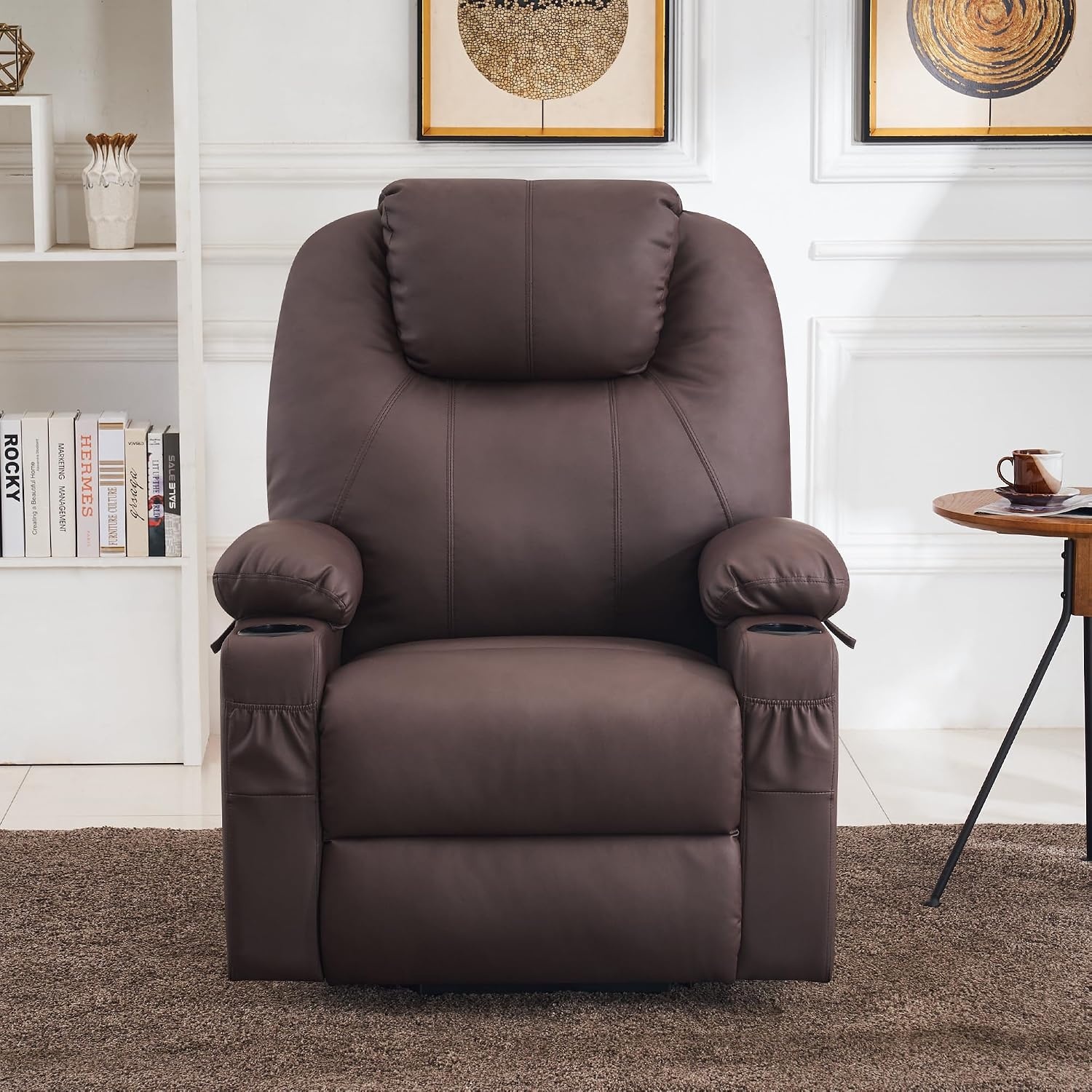 image:imageMCombo Extra Wide Power Lift Recliner Chair for Elderly Lift Chair with Heat and Massage for Big People USBampType C Ports Cup Holders Faux Leather R7045 Grey MediumWideLight Brown