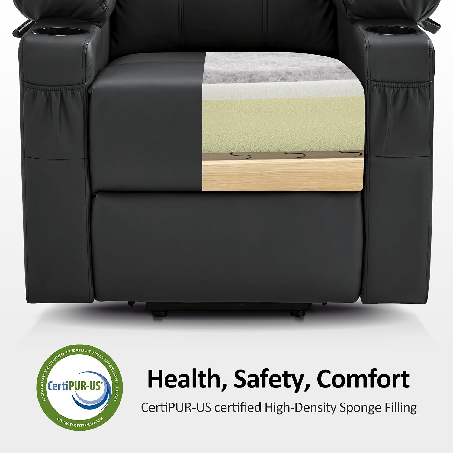 image:imageMCombo Extra Wide Power Lift Recliner Chair for Elderly Lift Chair with Heat and Massage for Big People USBampType C Ports Cup Holders Faux Leather R7045 Grey MediumWideBlack