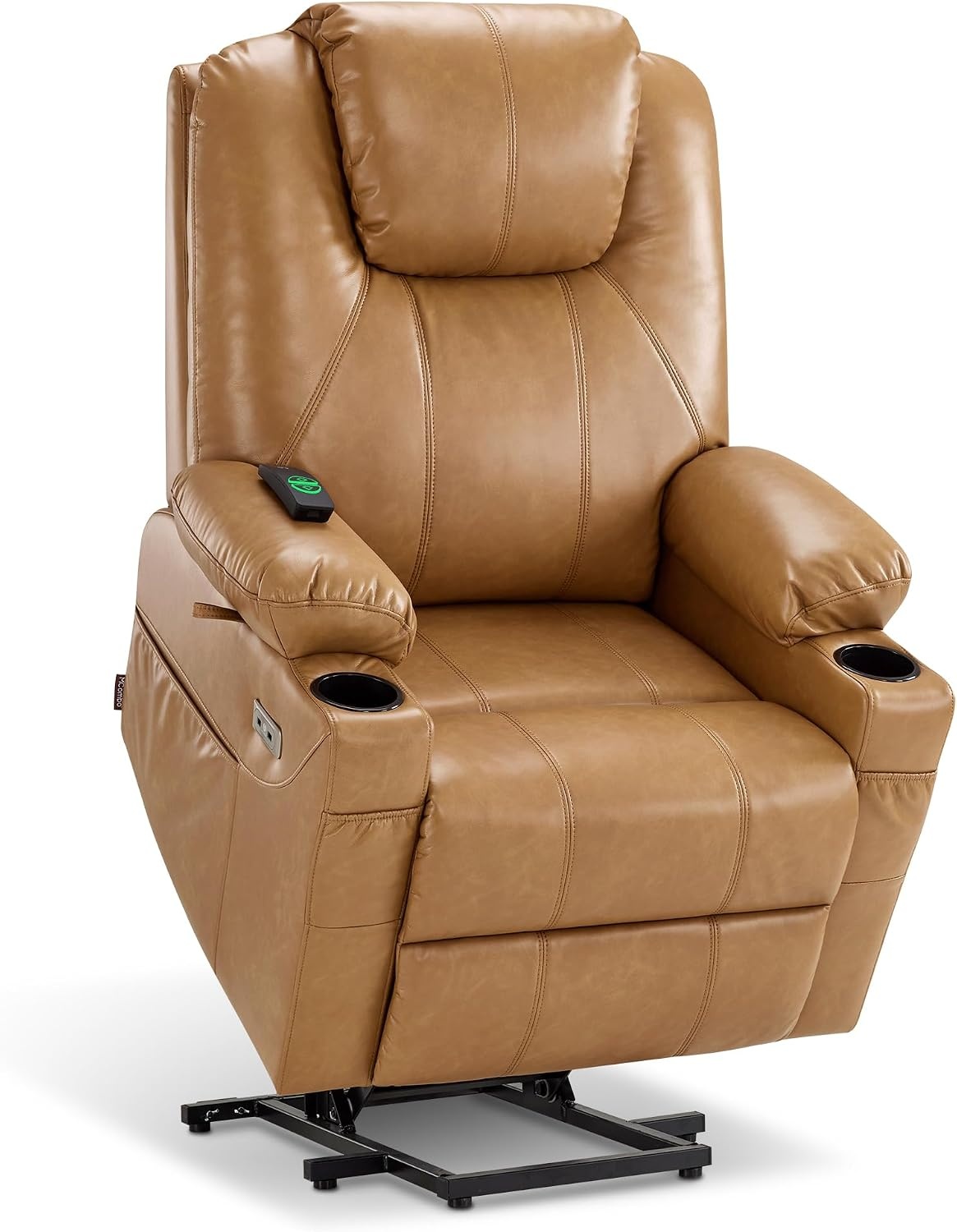 image:imageMCombo Extra Wide Power Lift Recliner Chair for Elderly Lift Chair with Heat and Massage for Big People USBampType C Ports Cup Holders Faux Leather R7045 Grey MediumWideTawny