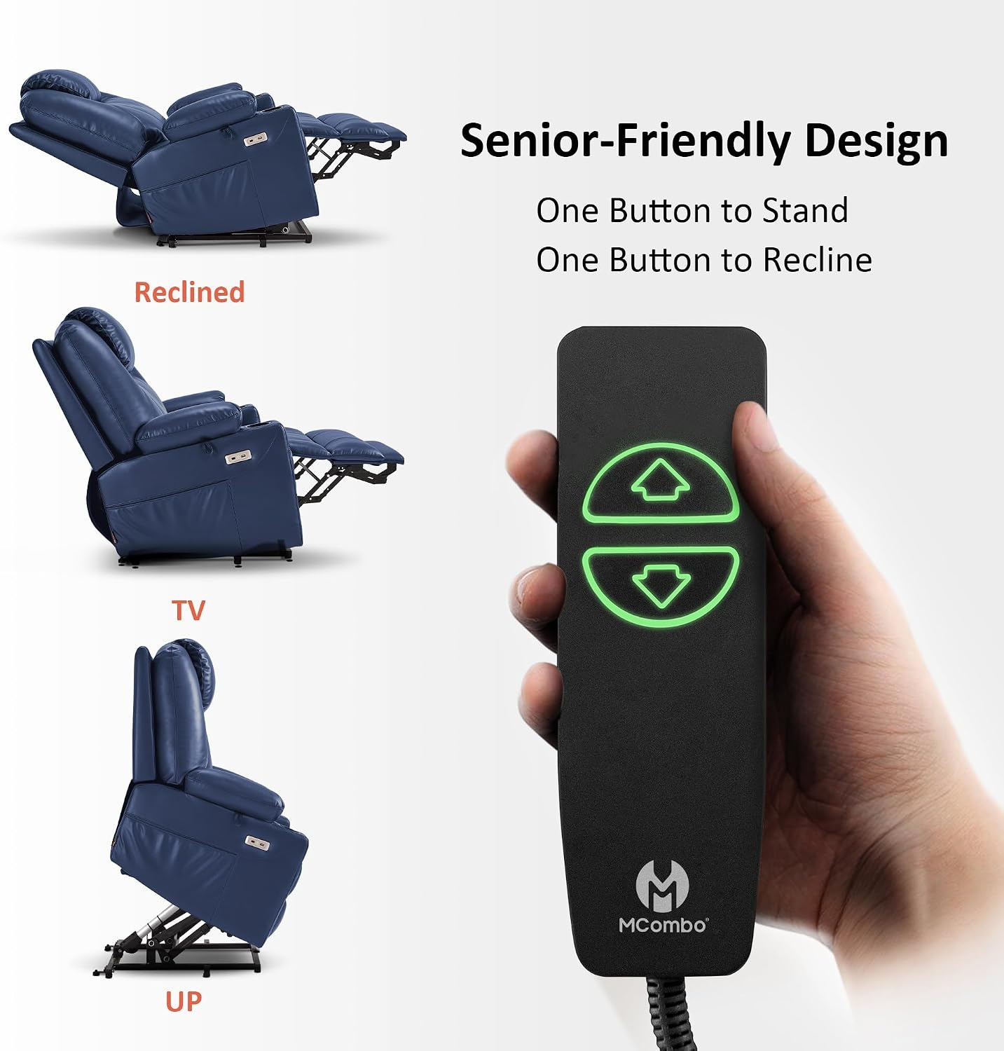 image:imageMCombo Extra Wide Power Lift Recliner Chair for Elderly Lift Chair with Heat and Massage for Big People USBampType C Ports Cup Holders Faux Leather R7045 Grey MediumWideBlue