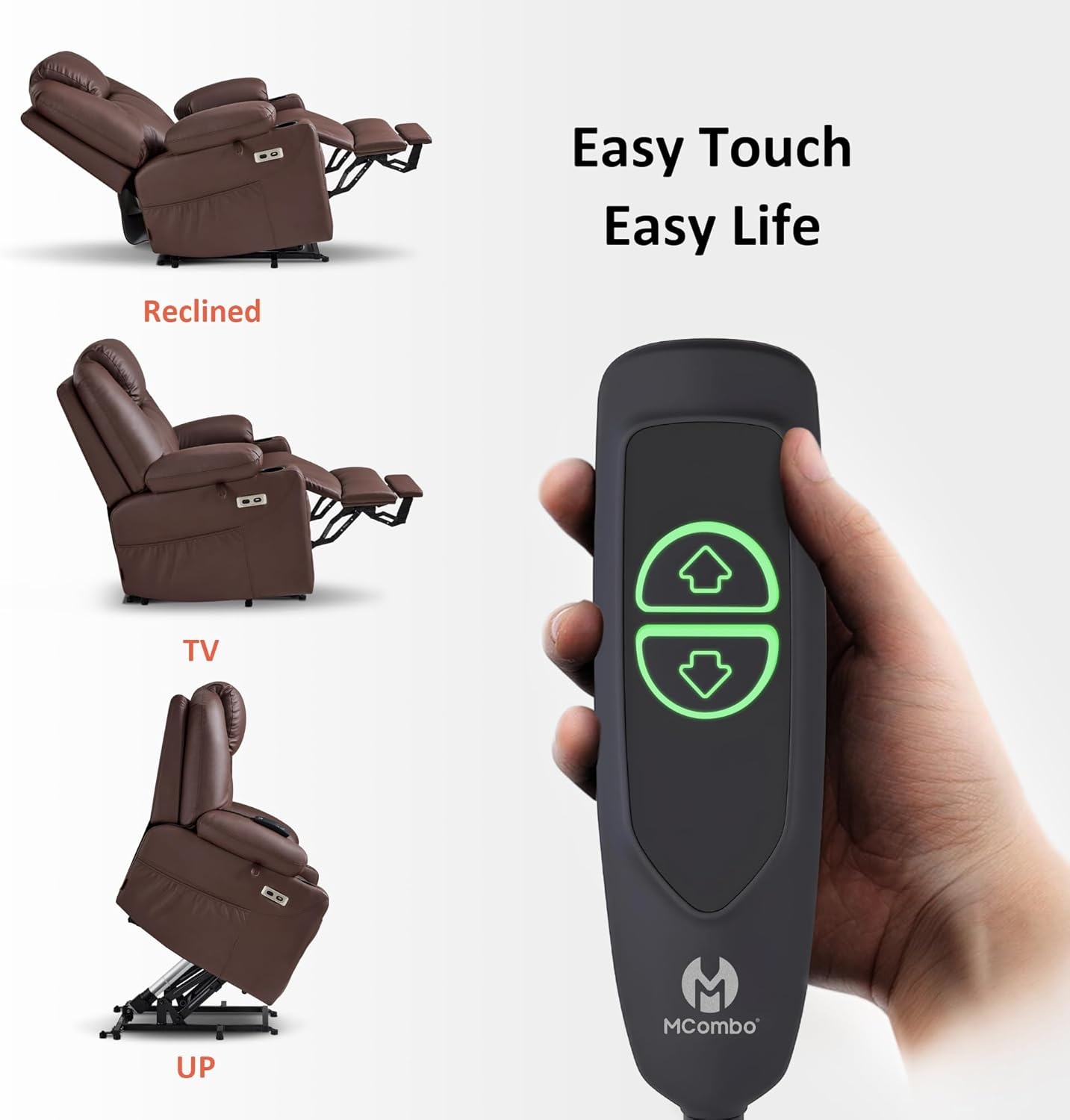 image:imageMCombo Extra Wide Power Lift Recliner Chair for Elderly Lift Chair with Heat and Massage for Big People USBampType C Ports Cup Holders Faux Leather R7045 Grey MediumWideLight Brown
