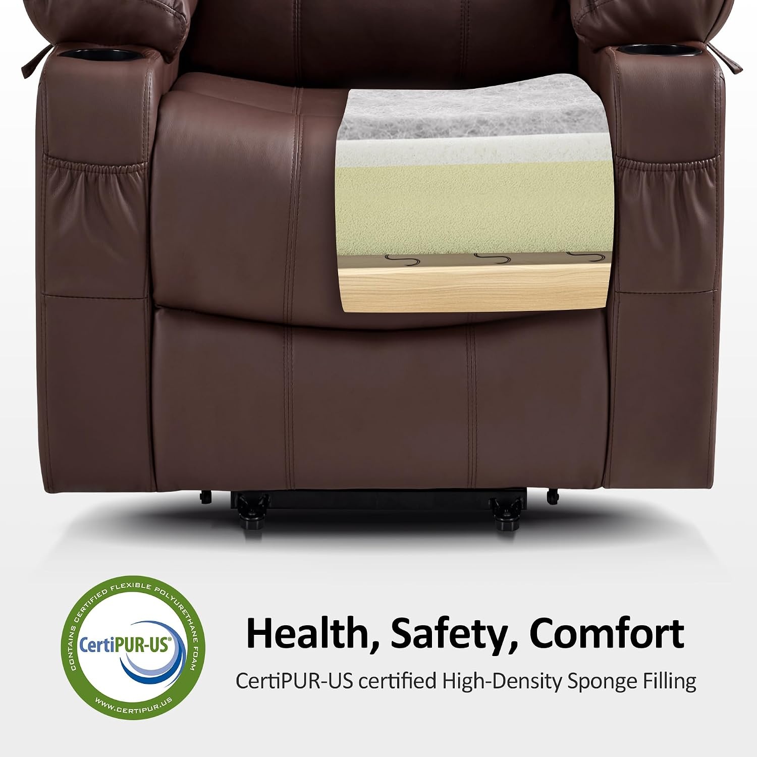 image:imageMCombo Extra Wide Power Lift Recliner Chair for Elderly Lift Chair with Heat and Massage for Big People USBampType C Ports Cup Holders Faux Leather R7045 Grey MediumWideLight Brown
