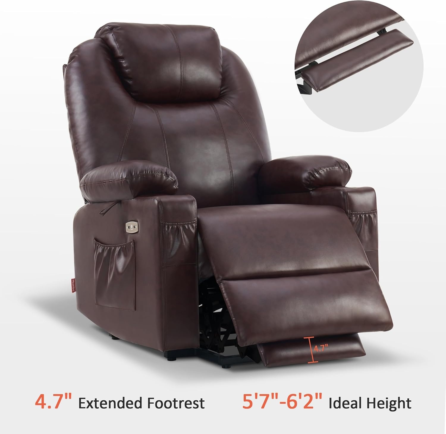 image:imageMCombo Extra Wide Power Lift Recliner Chair for Elderly Lift Chair with Heat and Massage for Big People USBampType C Ports Cup Holders Faux Leather R7045 Grey MediumWideDark Brown