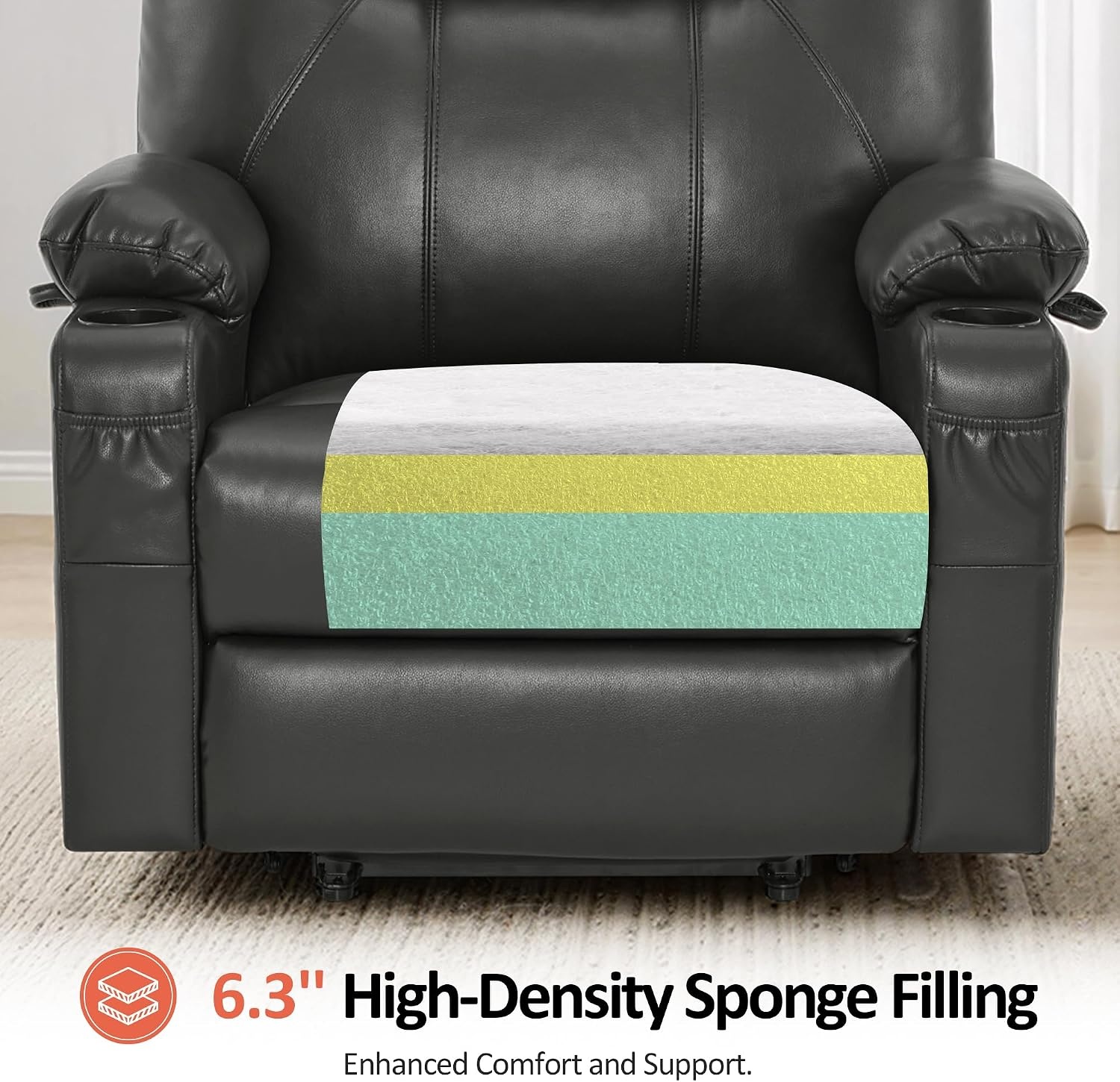 image:imageMCombo Extra Wide Power Lift Recliner Chair for Elderly Lift Chair with Heat and Massage for Big People USBampType C Ports Cup Holders Faux Leather R7045 Grey MediumWideGrey