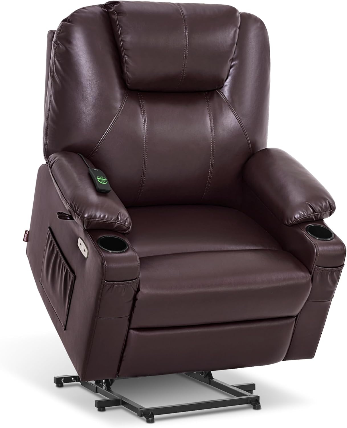 image:imageMCombo Extra Wide Power Lift Recliner Chair for Elderly Lift Chair with Heat and Massage for Big People USBampType C Ports Cup Holders Faux Leather R7045 Grey MediumWideDark Brown
