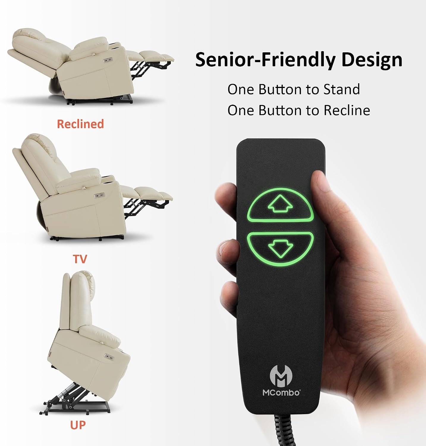image:imageMCombo Extra Wide Power Lift Recliner Chair for Elderly Lift Chair with Heat and Massage for Big People USBampType C Ports Cup Holders Faux Leather R7045 Grey MediumWideCream White