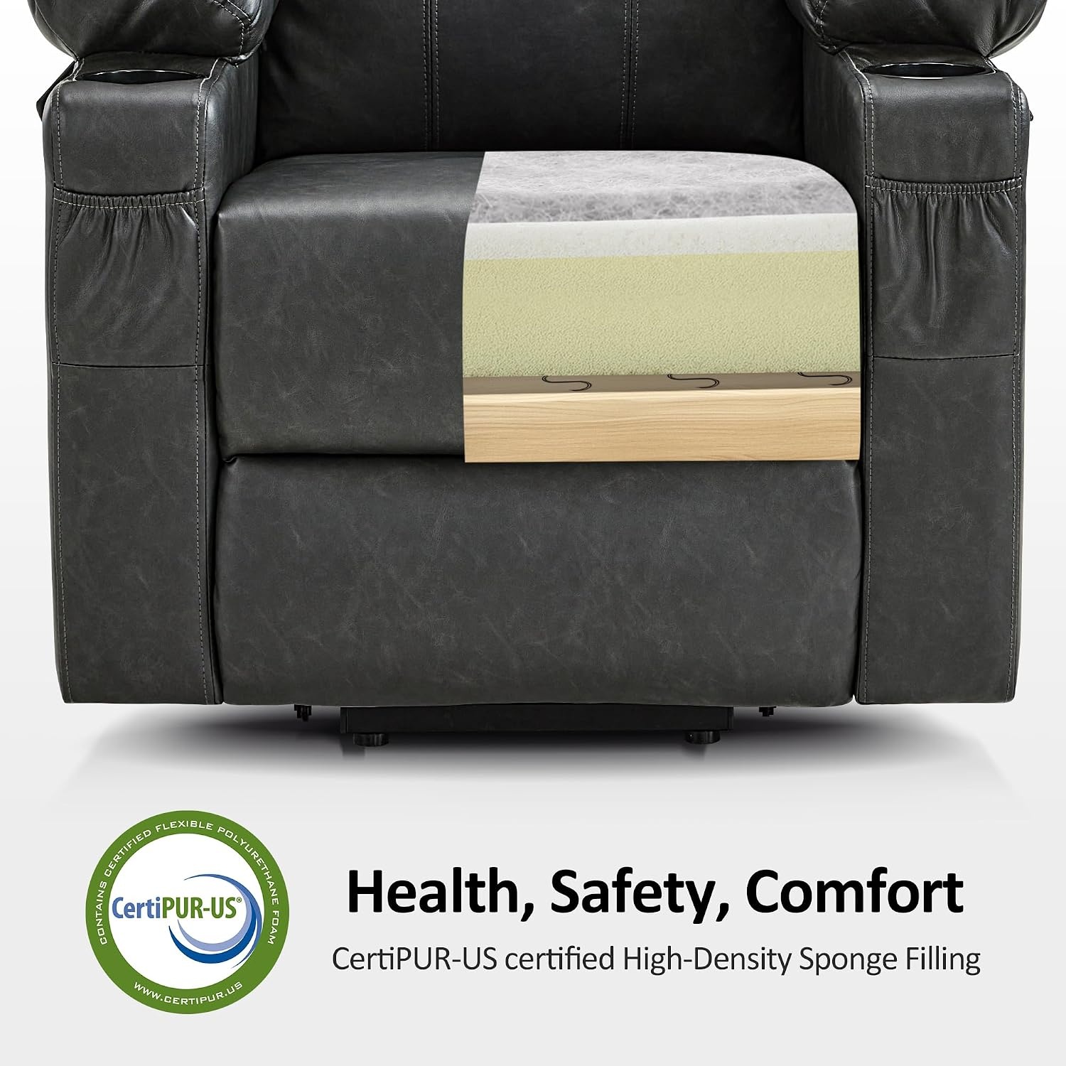 image:imageMCombo Extra Wide Power Lift Recliner Chair for Elderly Lift Chair with Heat and Massage for Big People USBampType C Ports Cup Holders Faux Leather R7045 Grey MediumWideGrey