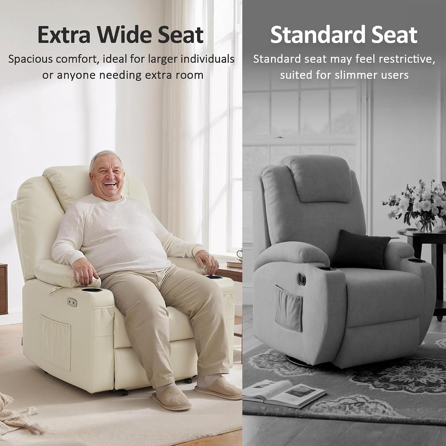 image:imageMCombo Extra Wide Power Lift Recliner Chair for Elderly Lift Chair with Heat and Massage for Big People USBampType C Ports Cup Holders Faux Leather R7045 Grey MediumWideCream White