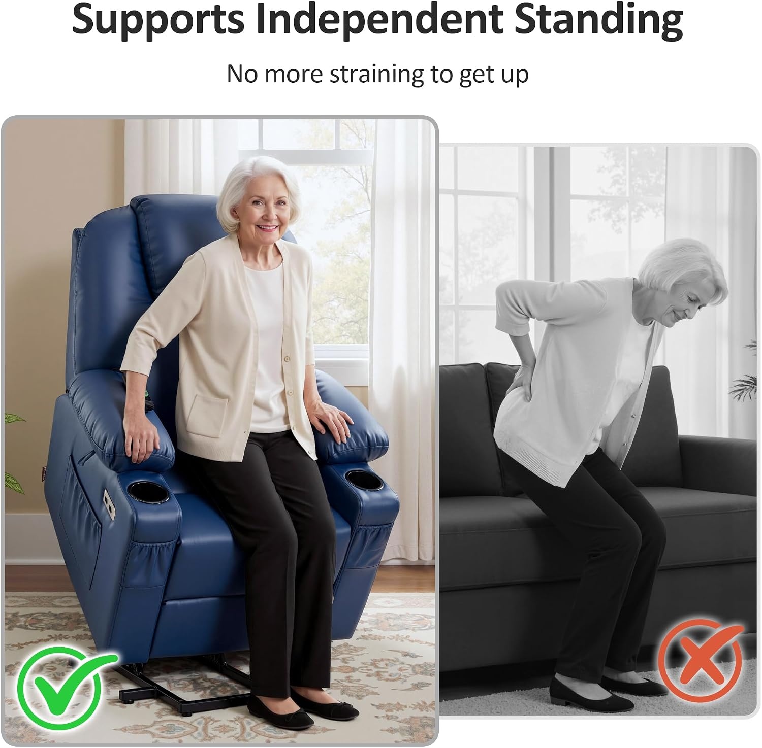 image:imageMCombo Extra Wide Power Lift Recliner Chair for Elderly Lift Chair with Heat and Massage for Big People USBampType C Ports Cup Holders Faux Leather R7045 Grey MediumWideBlue