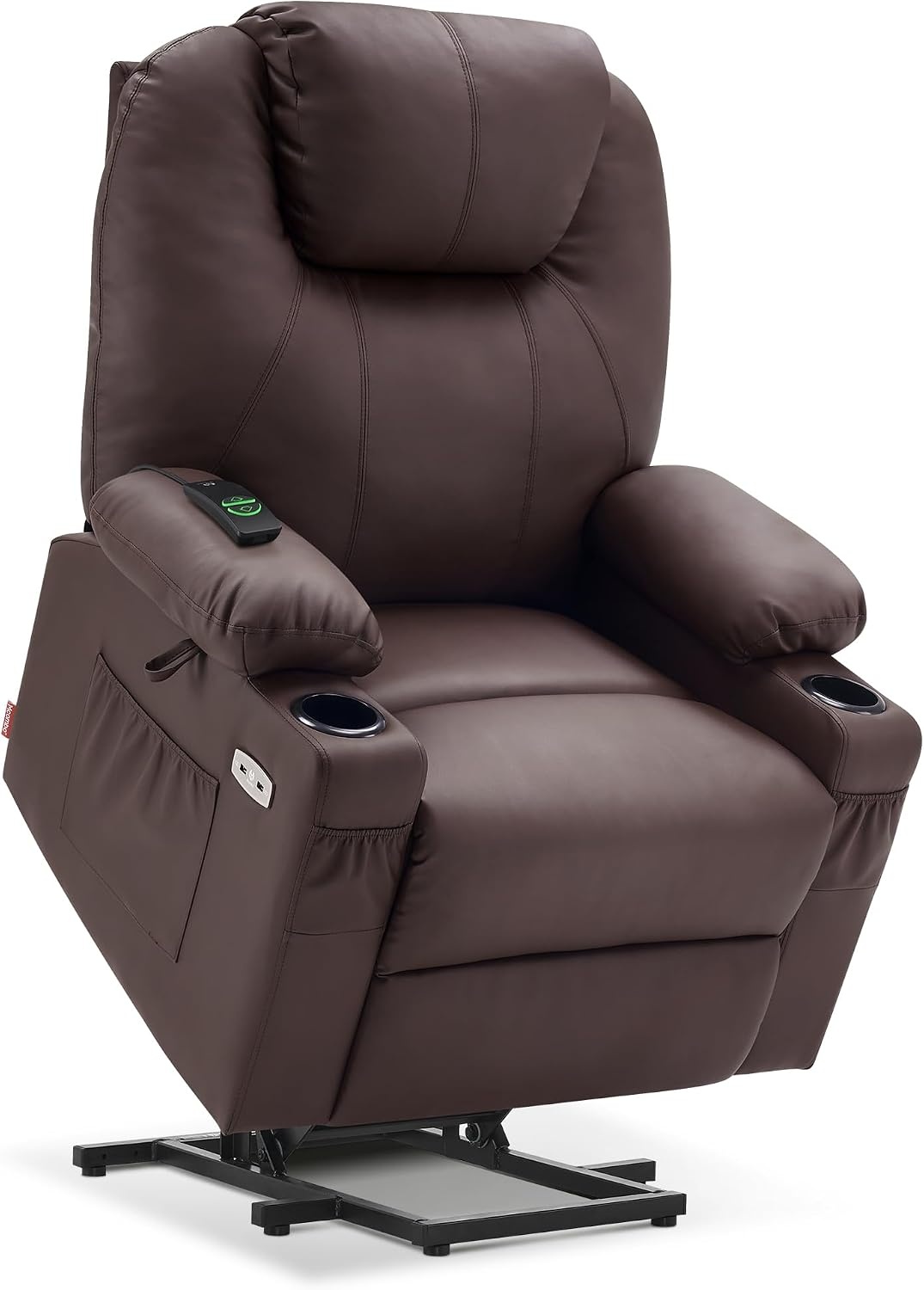 image:imageMCombo Extra Wide Power Lift Recliner Chair for Elderly Lift Chair with Heat and Massage for Big People USBampType C Ports Cup Holders Faux Leather R7045 Grey MediumWideLight Brown