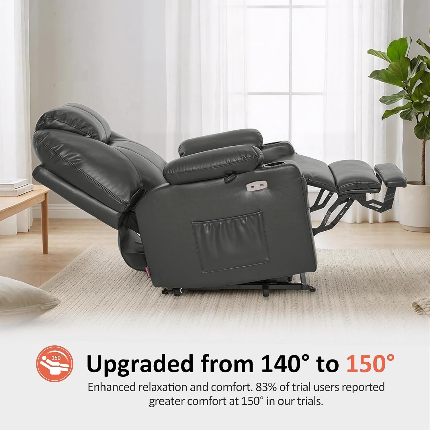 image:imageMCombo Extra Wide Power Lift Recliner Chair for Elderly Lift Chair with Heat and Massage for Big People USBampType C Ports Cup Holders Faux Leather R7045 Grey MediumWideGrey