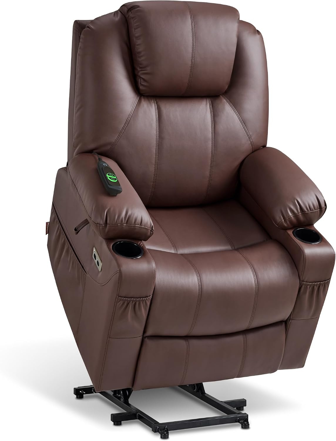 image:imageMCombo Extra Wide Power Lift Recliner Chair for Elderly Lift Chair with Heat and Massage for Big People USBampType C Ports Cup Holders Faux Leather R7045 Grey MediumWideLight Brown