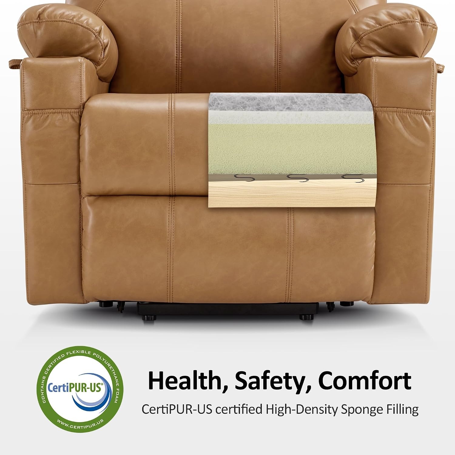 image:imageMCombo Extra Wide Power Lift Recliner Chair for Elderly Lift Chair with Heat and Massage for Big People USBampType C Ports Cup Holders Faux Leather R7045 Grey MediumWideTawny