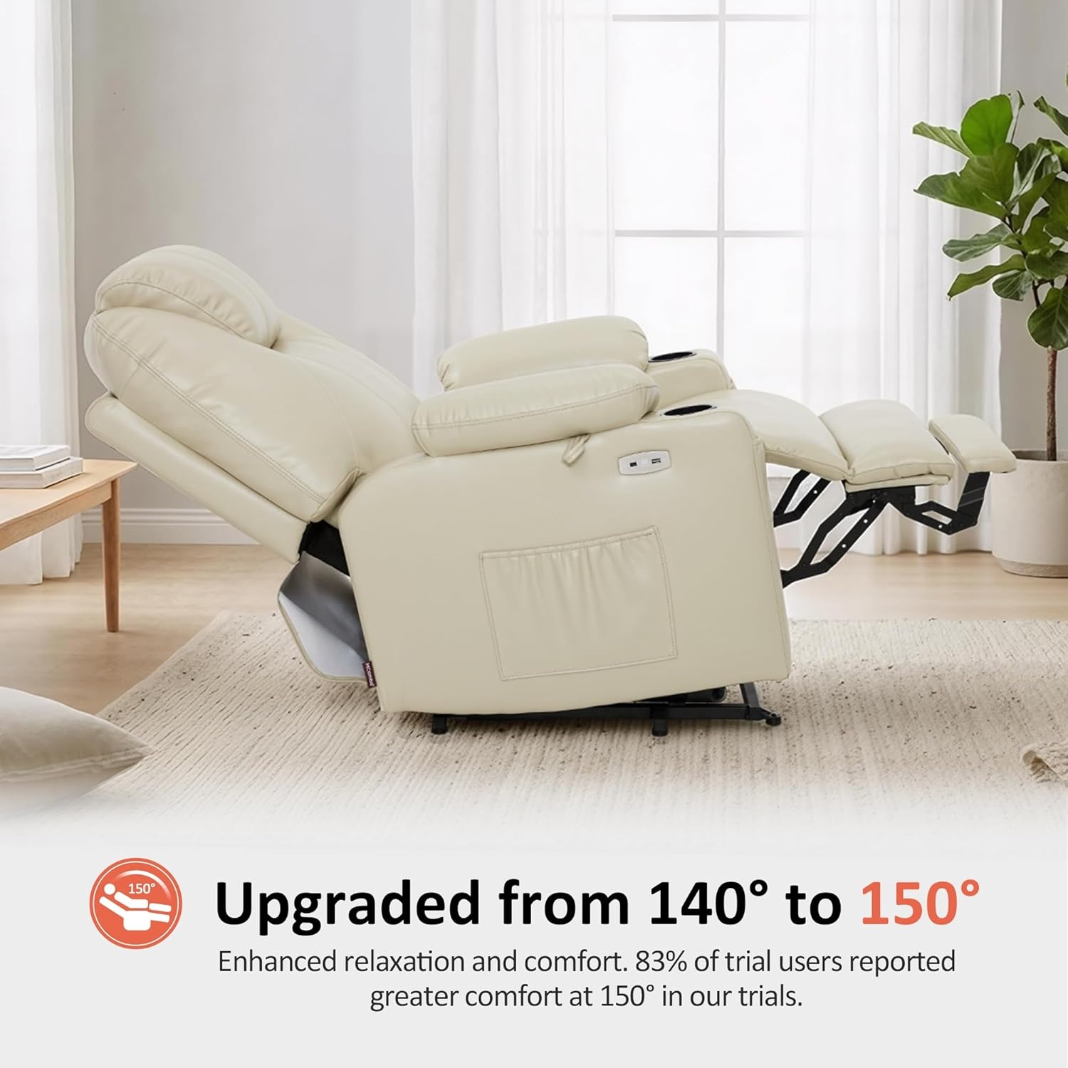 image:imageMCombo Extra Wide Power Lift Recliner Chair for Elderly Lift Chair with Heat and Massage for Big People USBampType C Ports Cup Holders Faux Leather R7045 Grey MediumWideCream White