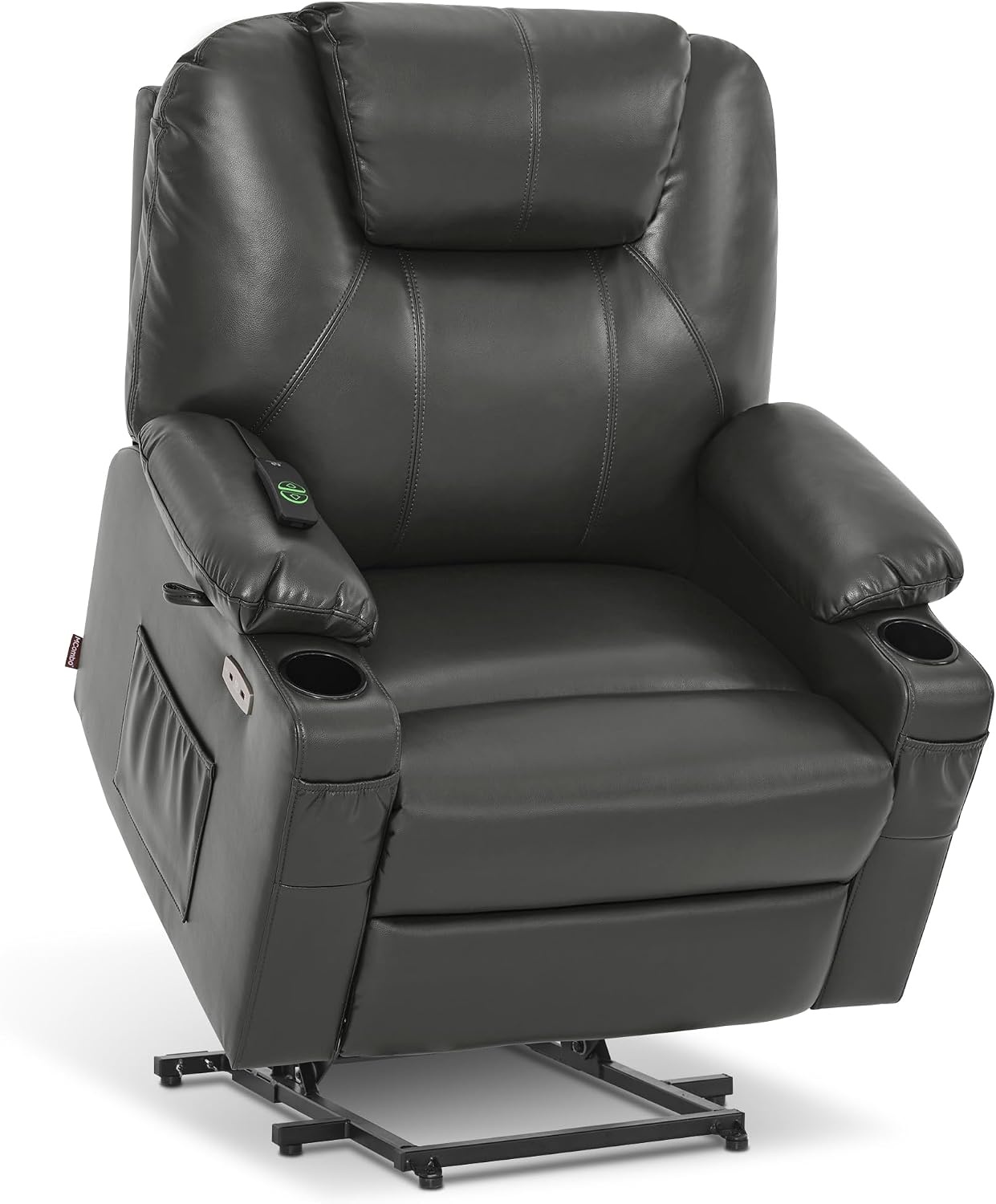 image:imageMCombo Extra Wide Power Lift Recliner Chair for Elderly Lift Chair with Heat and Massage for Big People USBampType C Ports Cup Holders Faux Leather R7045 Grey MediumWideGrey
