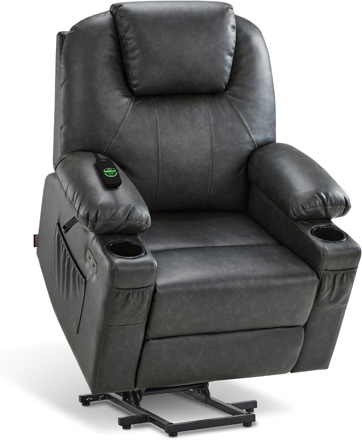 image:imageMCombo Extra Wide Power Lift Recliner Chair for Elderly Lift Chair with Heat and Massage for Big People USBampType C Ports Cup Holders Faux Leather R7045 Grey MediumWideGrey