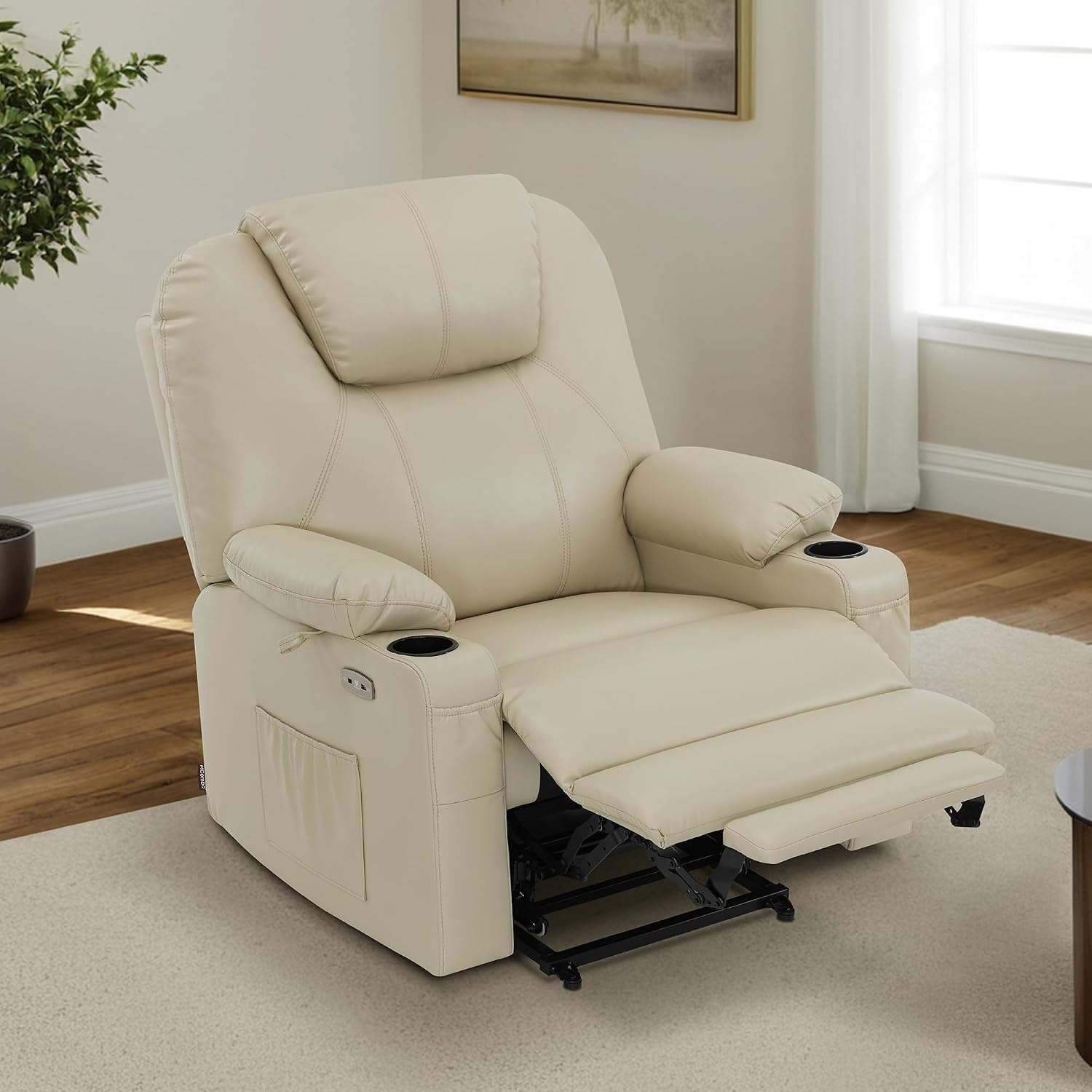 image:imageMCombo Extra Wide Power Lift Recliner Chair for Elderly Lift Chair with Heat and Massage for Big People USBampType C Ports Cup Holders Faux Leather R7045 Grey MediumWideCream White