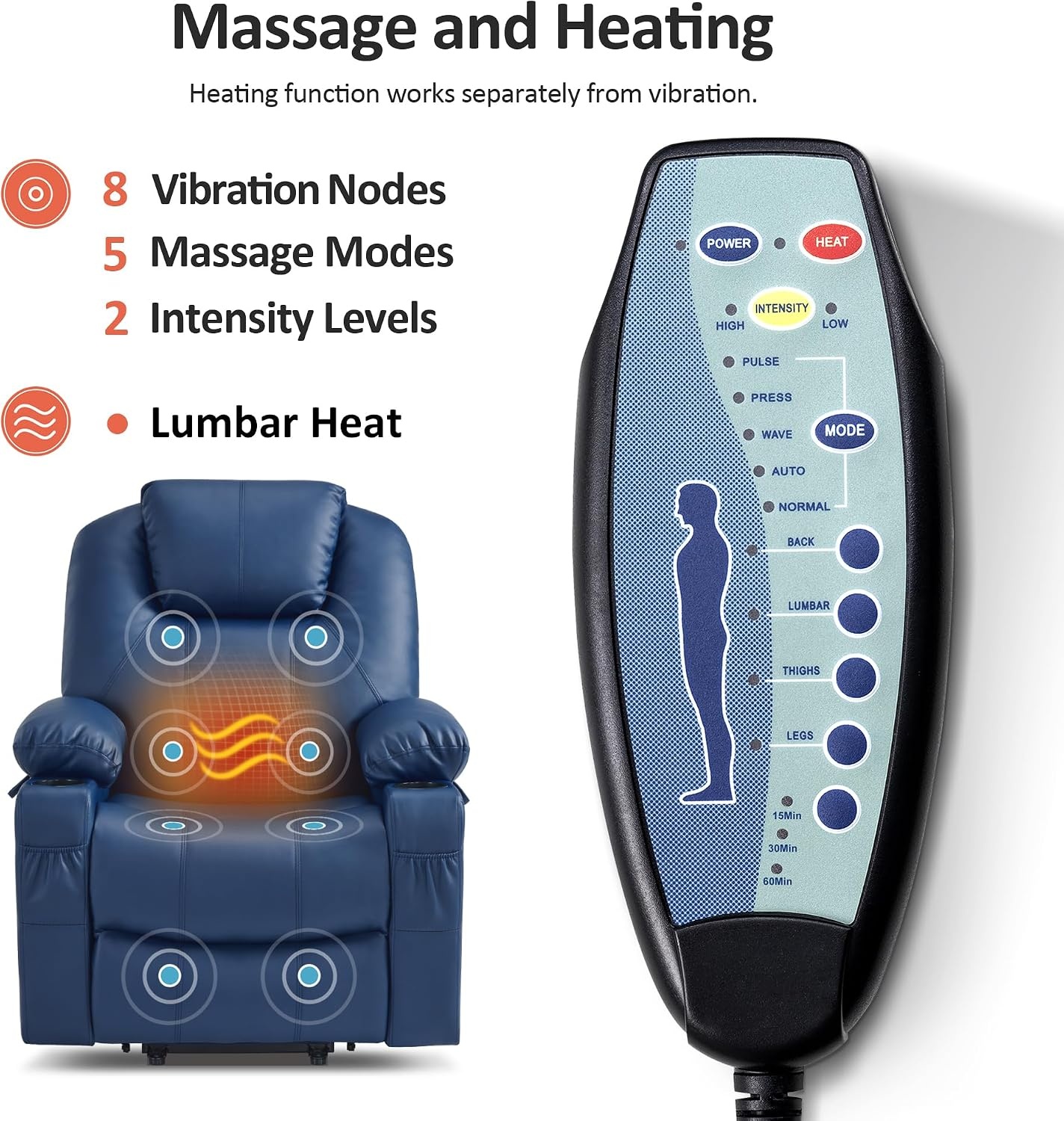 image:imageMCombo Extra Wide Power Lift Recliner Chair for Elderly Lift Chair with Heat and Massage for Big People USBampType C Ports Cup Holders Faux Leather R7045 Grey MediumWideBlue