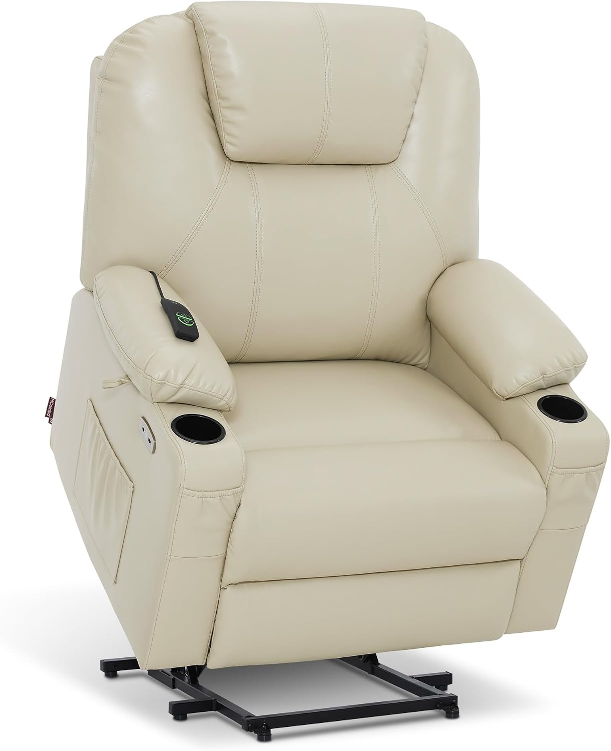 image:imageMCombo Extra Wide Power Lift Recliner Chair for Elderly Lift Chair with Heat and Massage for Big People USBampType C Ports Cup Holders Faux Leather R7045 Grey MediumWideCream White